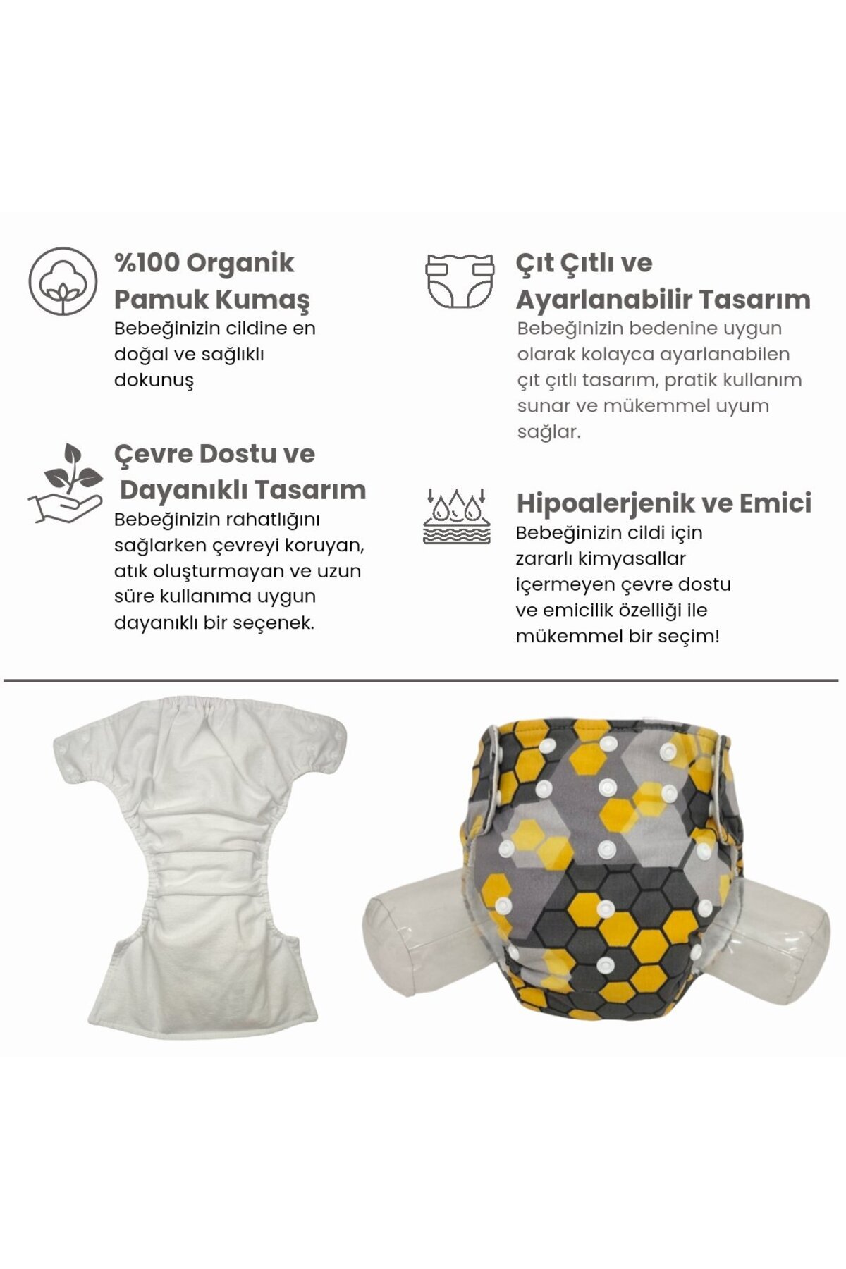 BEZHANE Baby YBB Yıkanabilir Bebek Bezi Petek Desen Çıt Çıtlı(3kg-12kg) fotoğrafı 2 (önizleme)