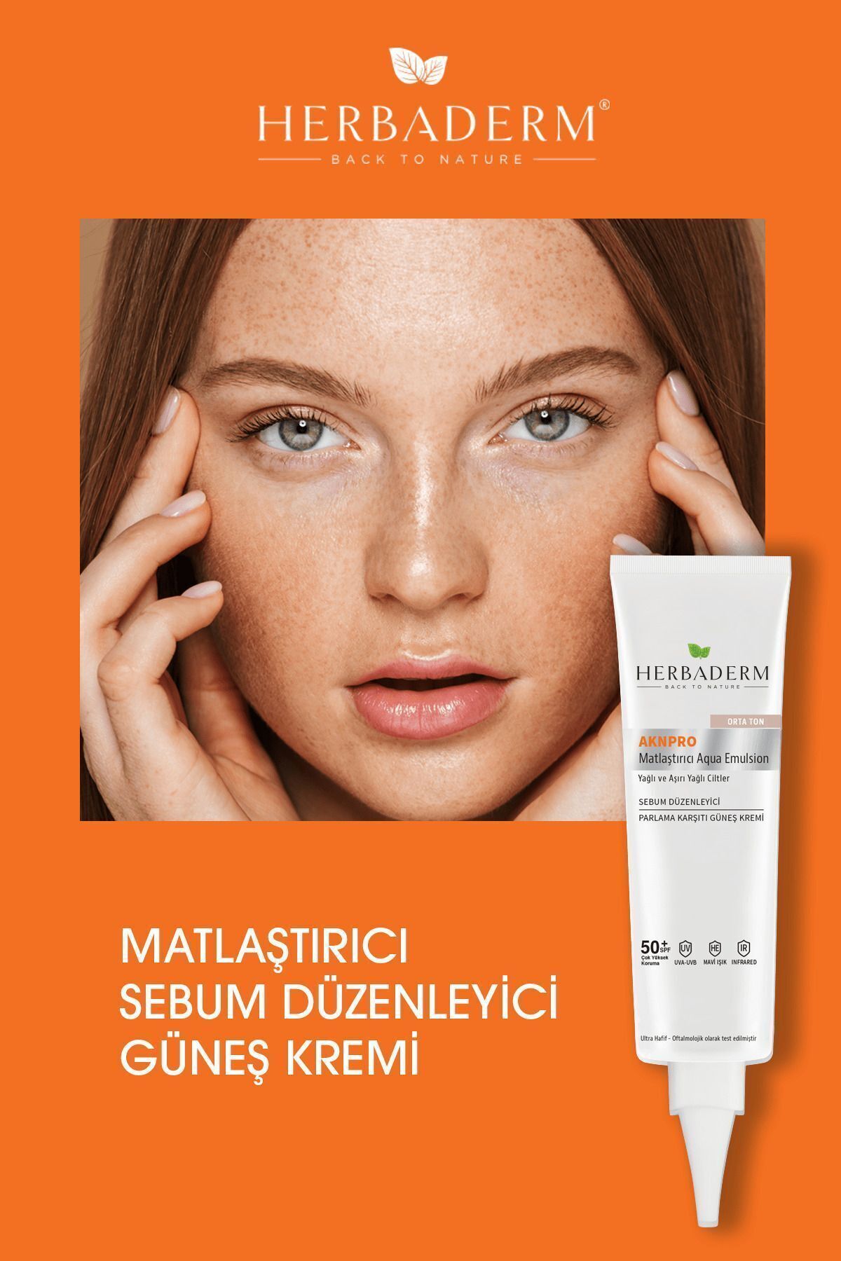 Akne Ve Yağlanma Karşıtı, Matlaştırıcı Güneş Koruyucu Krem Spf 50 Renkli Orta Ton 40 ml — herbdrm-medium — تصویر 5 از 8