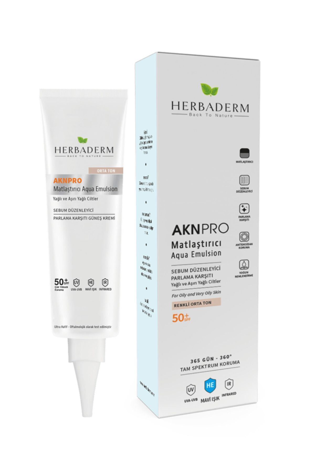 Akne Ve Yağlanma Karşıtı, Matlaştırıcı Güneş Koruyucu Krem Spf 50 Renkli Orta Ton 40 ml — herbdrm-medium — تصویر 8 از 8