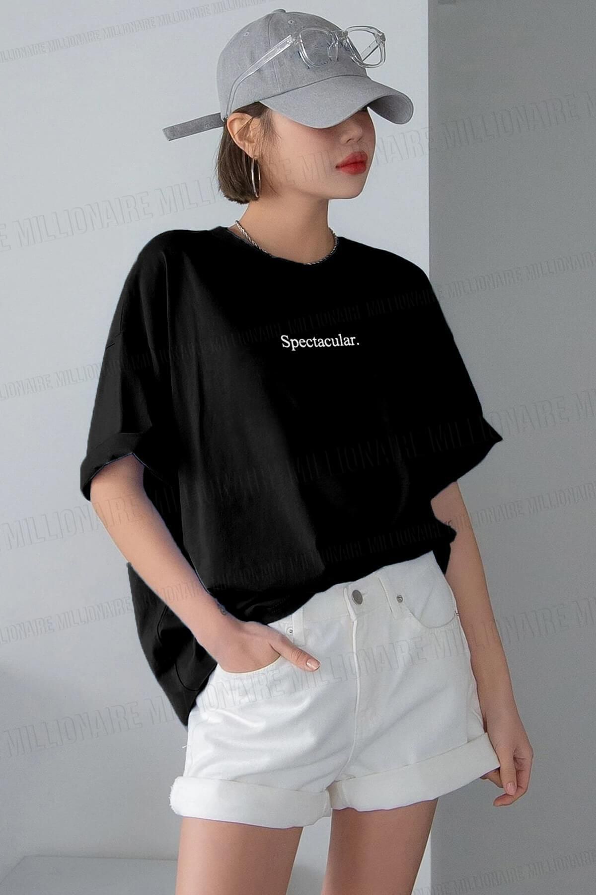 Teenage Millionaire Spectacular Siyah Oversize Salas Boyfriend Kadın T-shirt