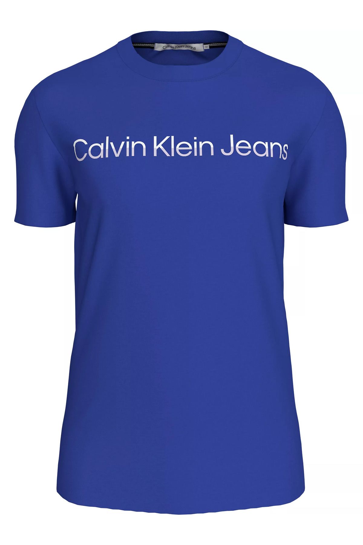 تی شرت آبی مردانه یقه دوچرخه برند بزرگ آرم ARM Blue J30J325676 C86 Calvin Klein
