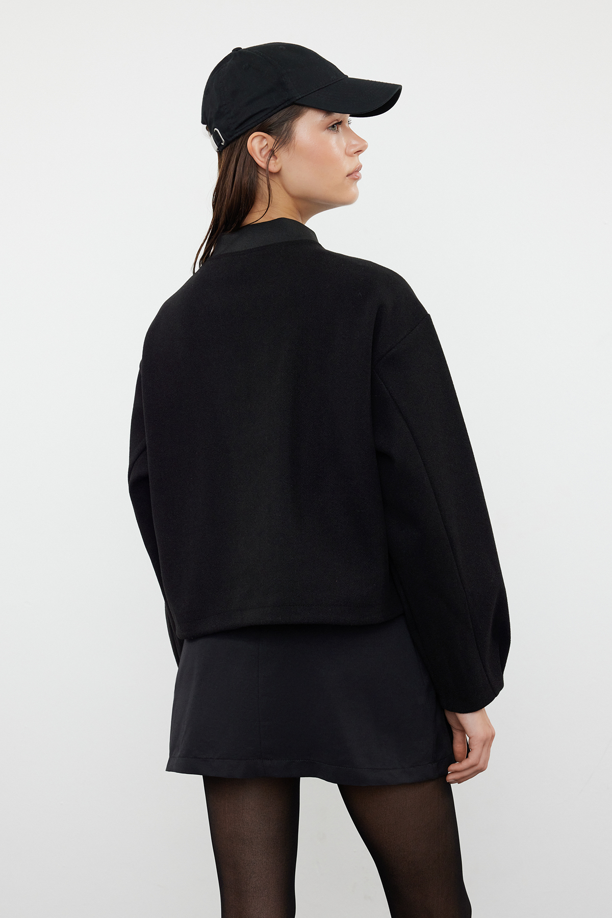  TRENDYOLM?LLA Siyah Oversize Ka?e Bomber Ceket Mont