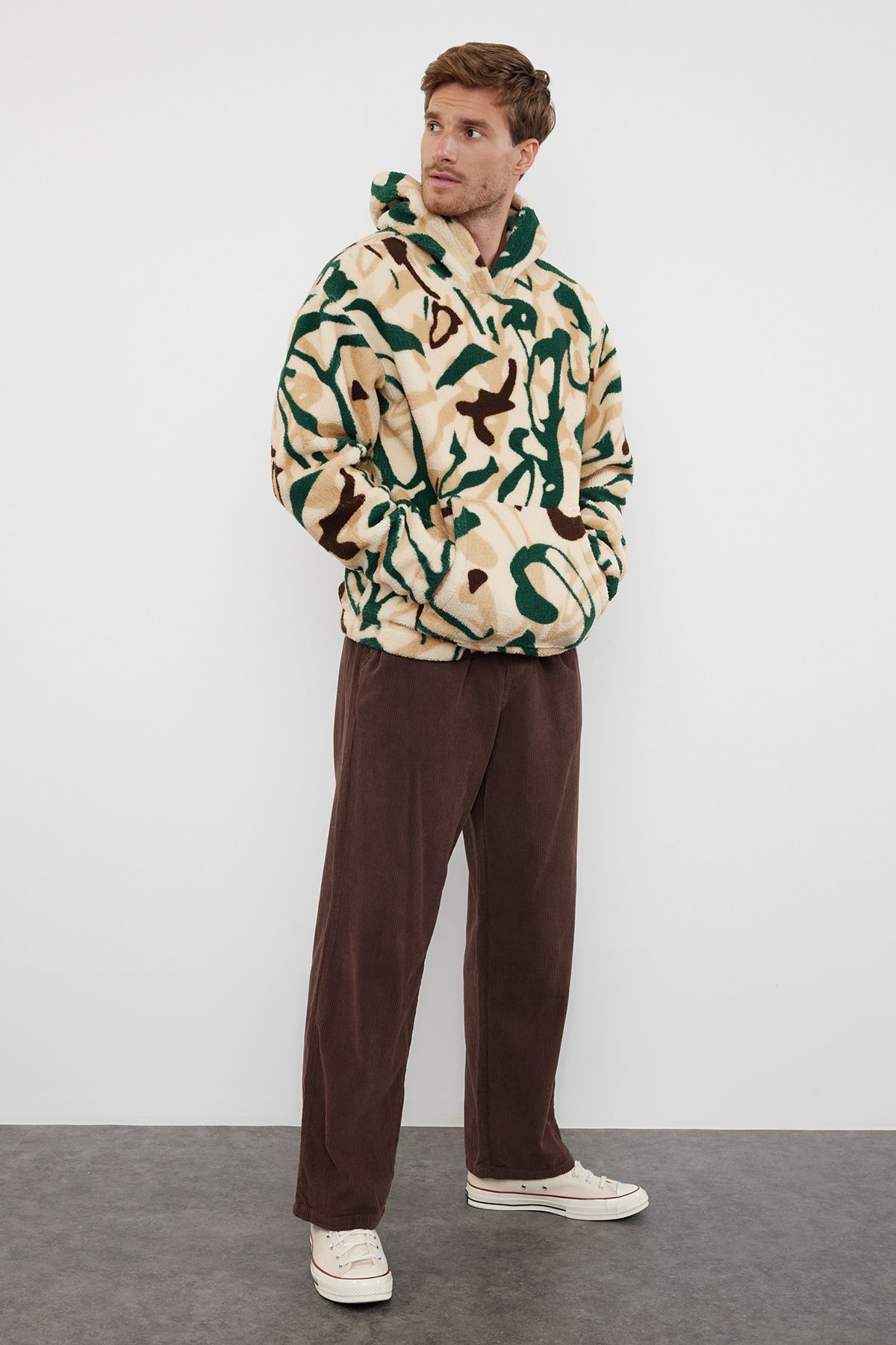 Trendyol Collection Unisex Oversize Wzorzysta Sherpa Fleece - Pluszowa Bluza Z Kapturem Tmnaw25sw00147 Unisex - XS