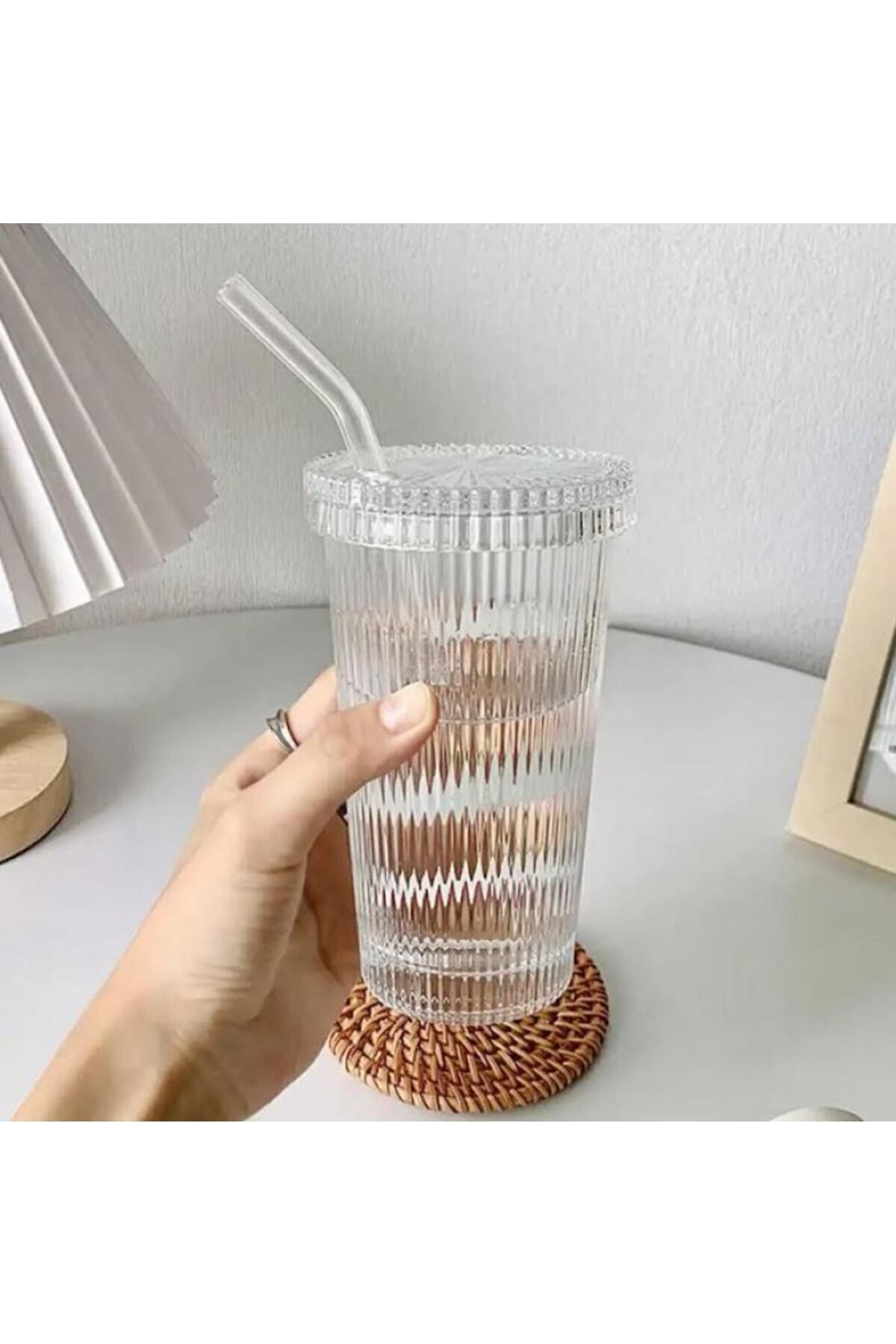Pinterest Favorilerinden "şeritli Bardak" /pipetli Plastik Kahve Bardağı/mika Bardak (cam Pipetli)