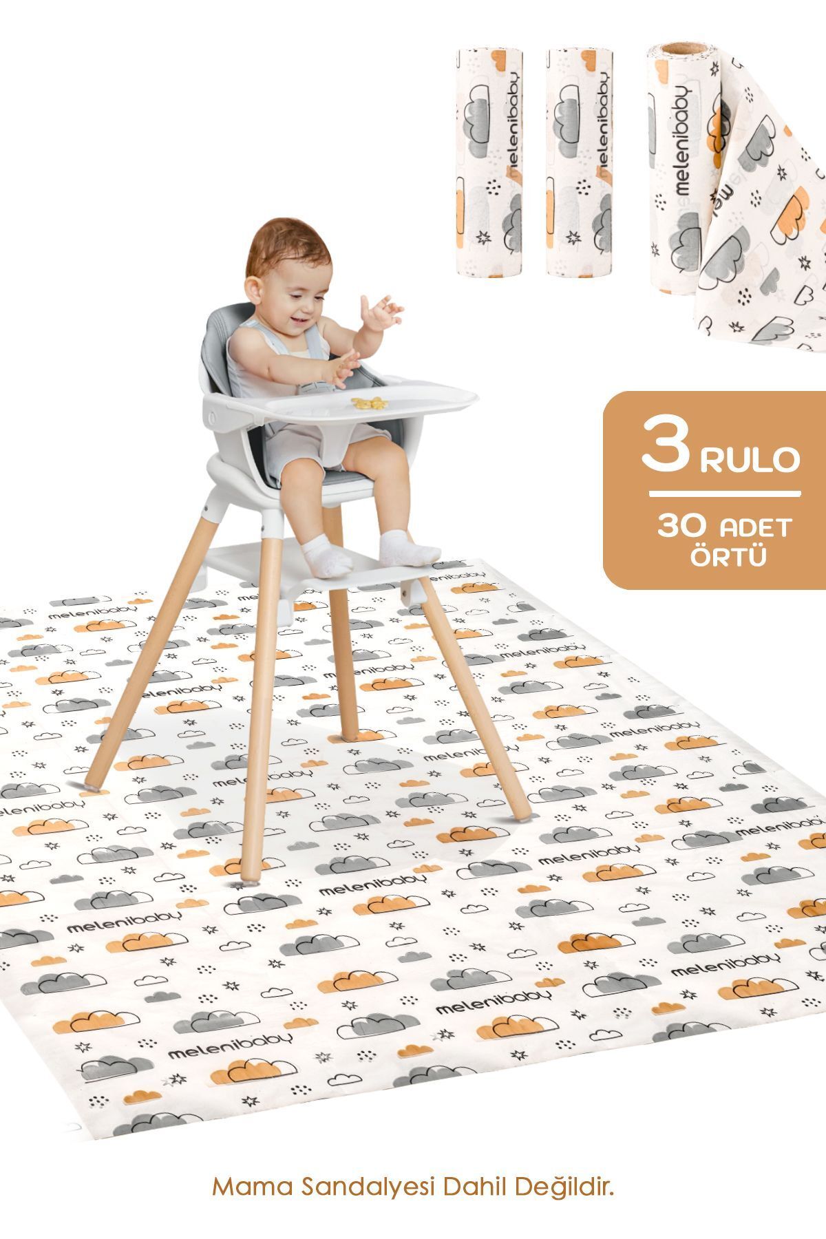 Meleni Baby 3'lü Paket 30 Adet Kullan At Aktivite Örtüsü - Mama Sandalyesi Altı Bebek Ek Gıda Örtüsü Alt Açma