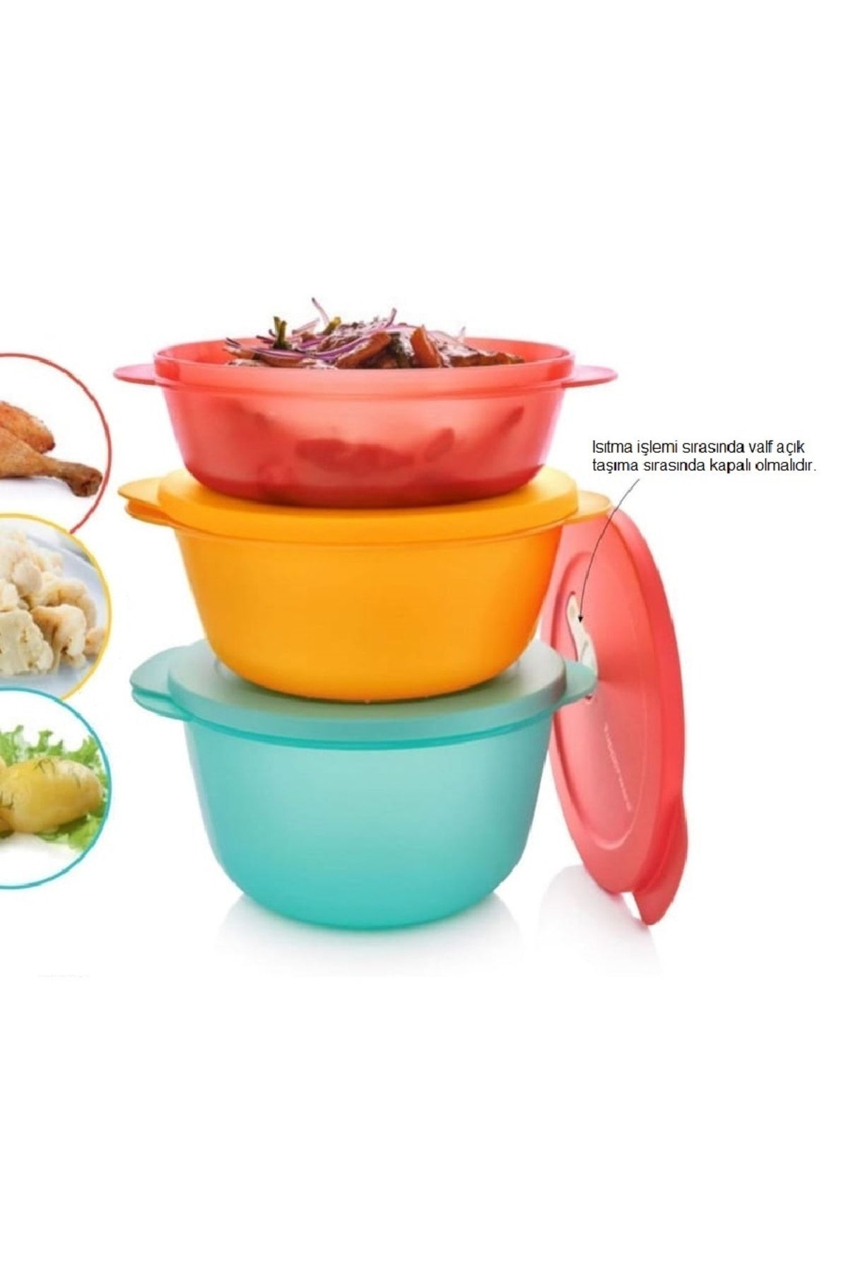 Tupperware Mikro Kaplar Set 1-1.5-2 Lt Mikrodalga Fırın Için Tkaz