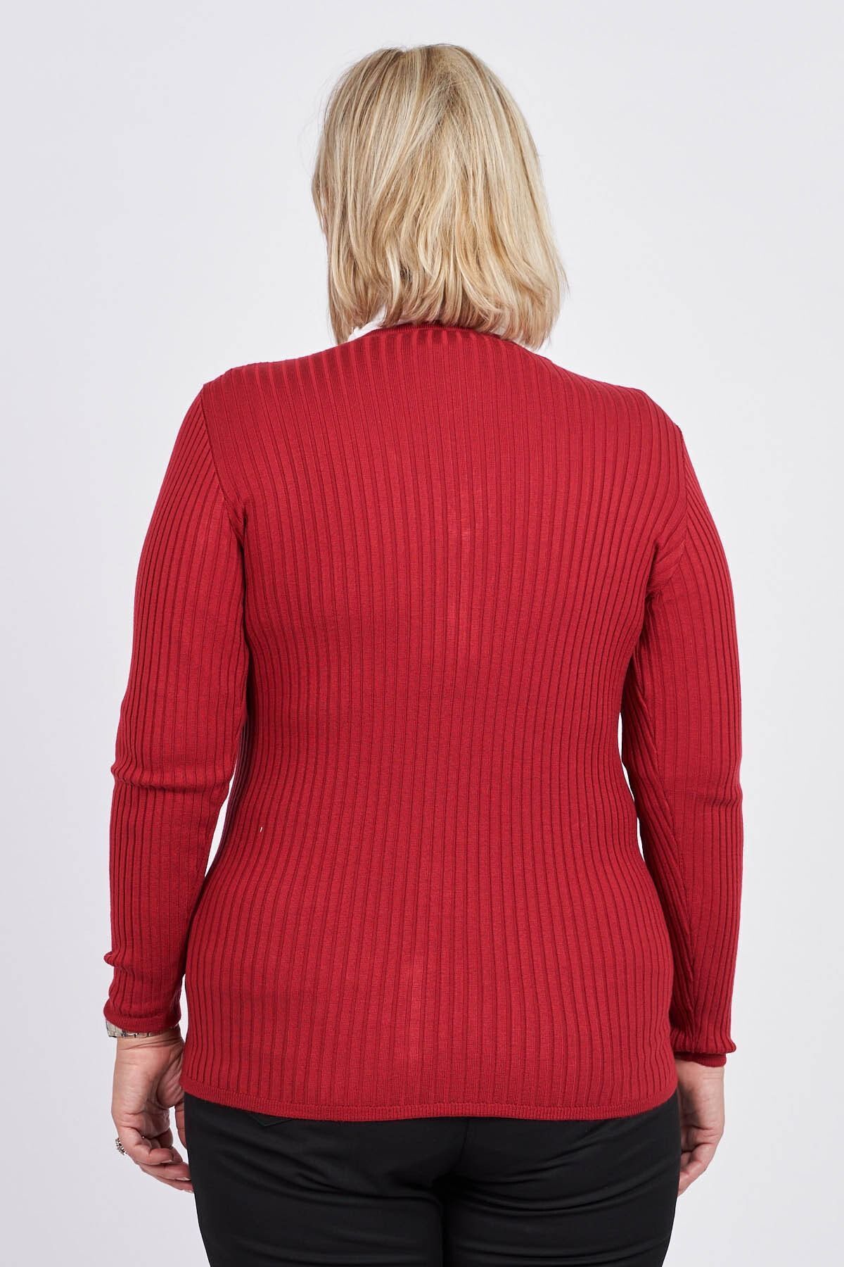 Büşra Triko-Women's Red Buttoned V-Neck Cardigan 3997258 6