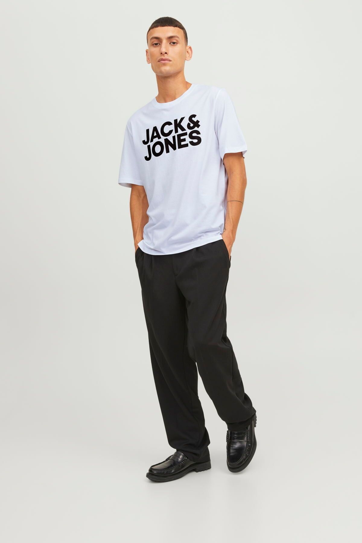 تی شرت یقه سفید مردانه جک جونز 12151955 Jjecorp Jack & Jones