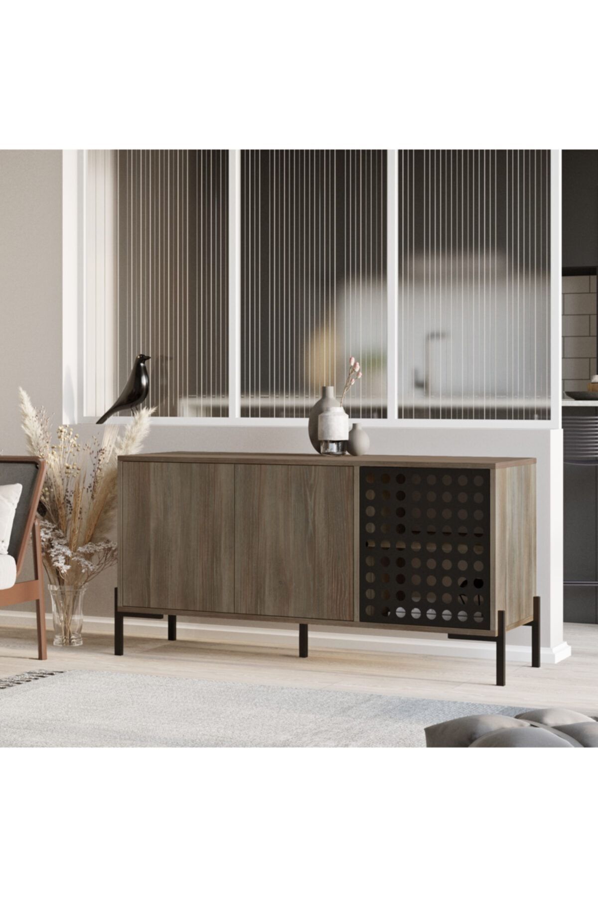 Yurudesign Neo Konsol 3 Kapaklı Metal Ayaklı Lazer Kesim Ne4-cu