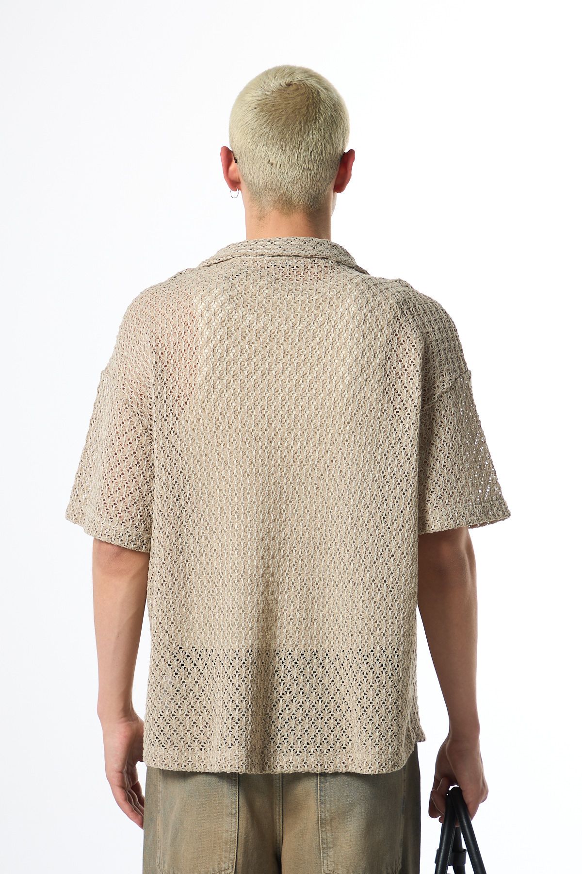 پیراهن / بلوز دکمه دار نود مردانه جیب دقیق بازوی کوتاه لباس بافتنی Beige VAMOSCLO