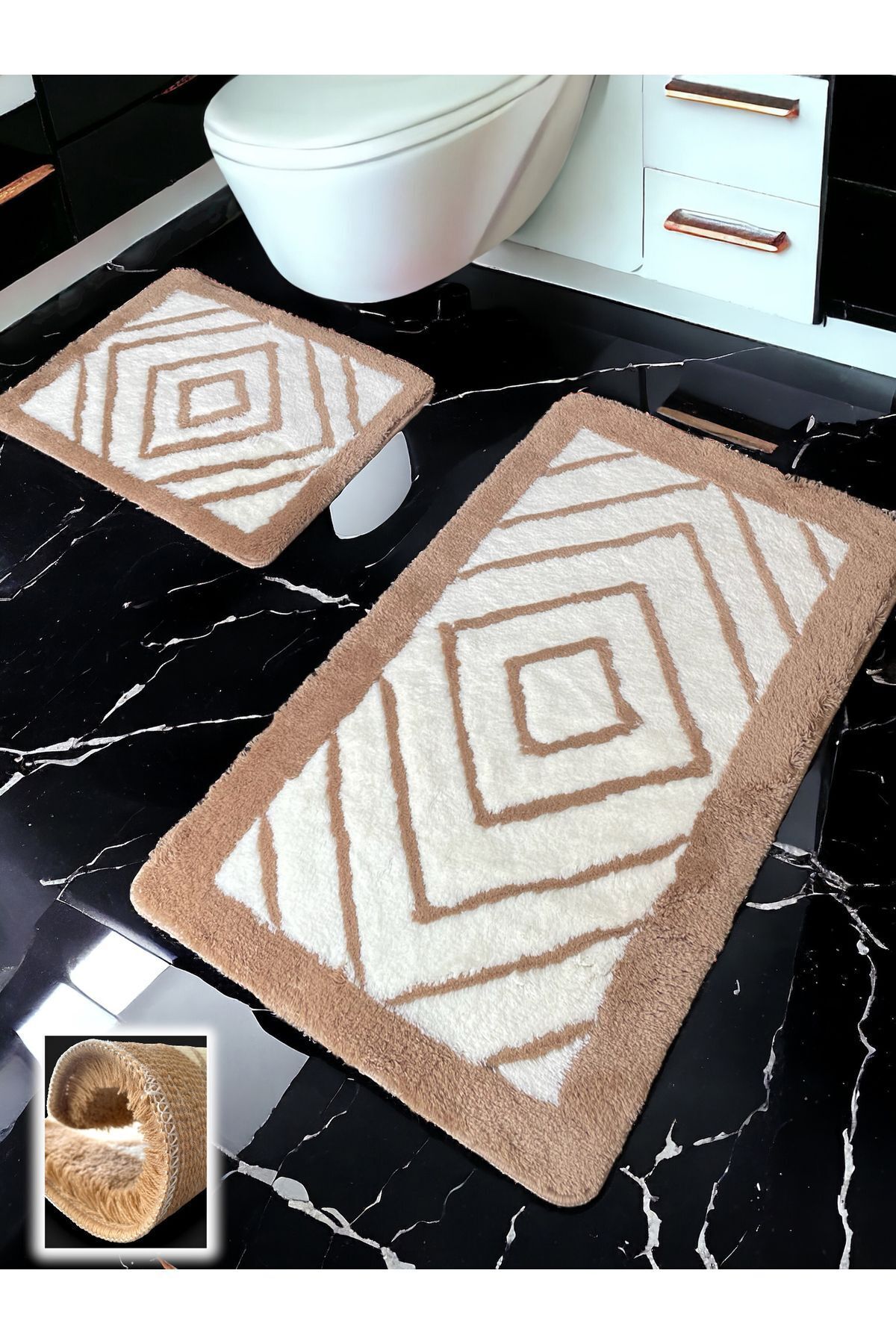 Niva Beige 2-Piece Bath Mat (60x100 50x60 cm)