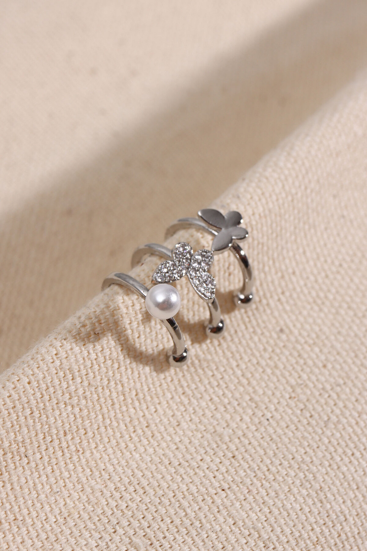 3-Piece Butterfly Shaped Silver Color Cartilage Earrings