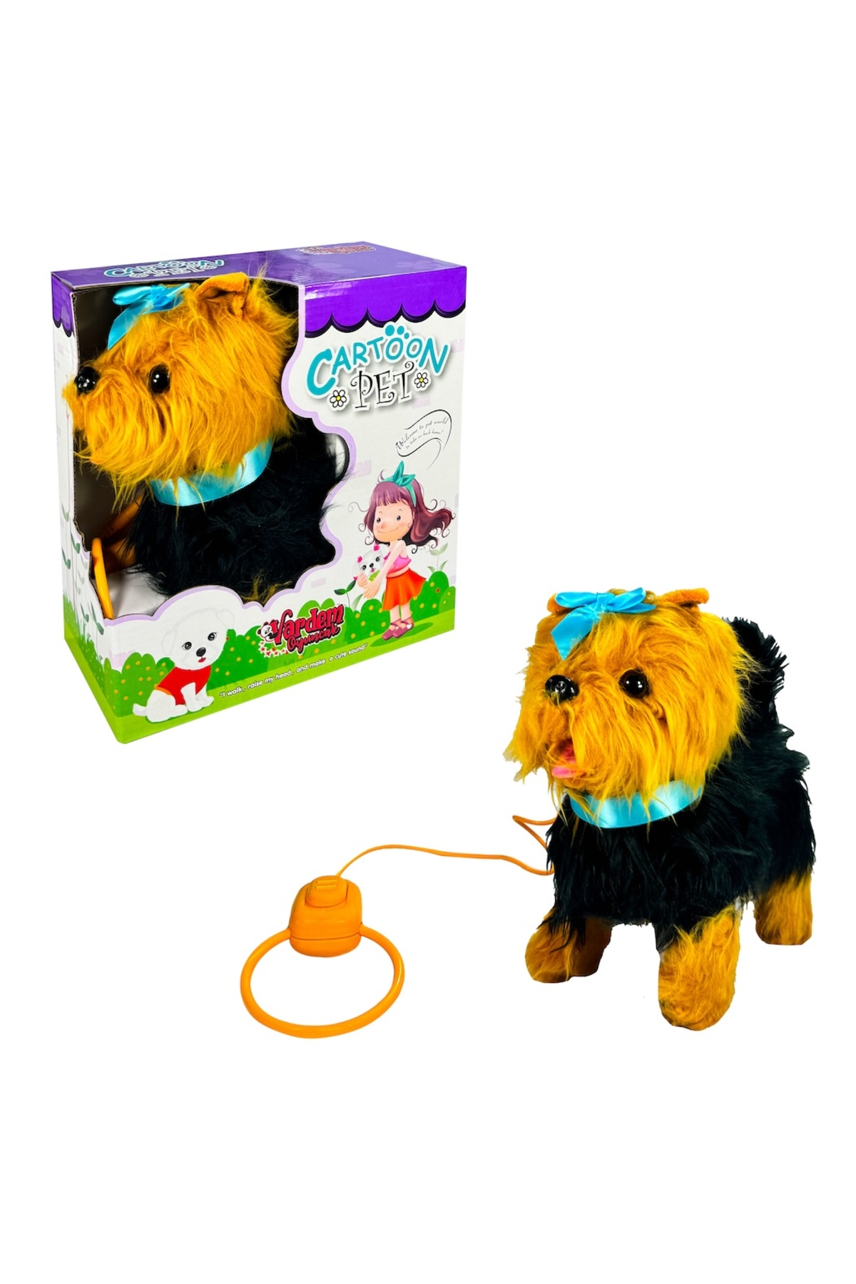 Walking Blue Bow Dog with Plush Collar