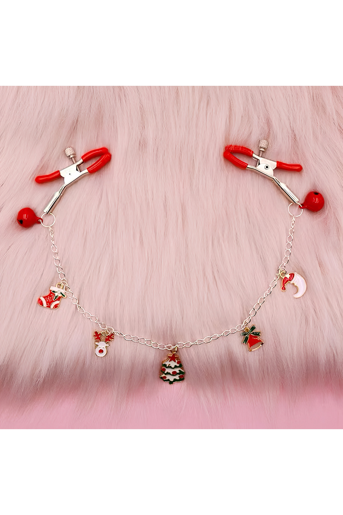 Zincirli Klipsli Yılbaşı Temalı Fantezi Göğüs Ucu Kıskacı Nipple Clamp 4