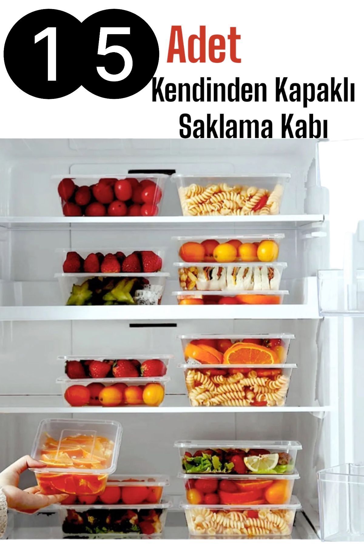 Bayev-15 Pieces of Self-Covered Food Storage Container, 1 Lt, Suitable for Locking Freezer with Lid 1