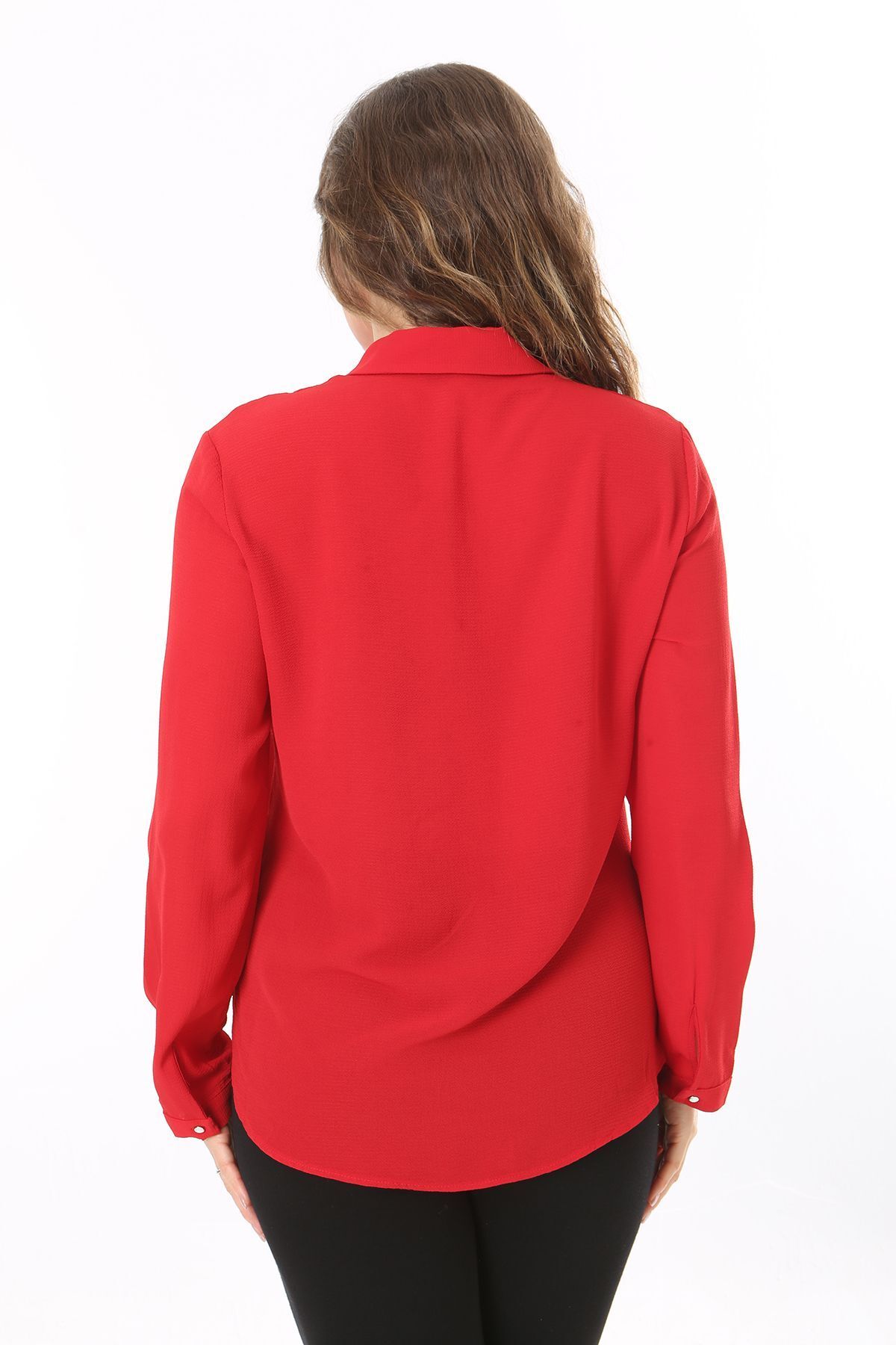 Şans-Red Plus Size Buttoned Blouse with Hidden Placket - 65N38019 6