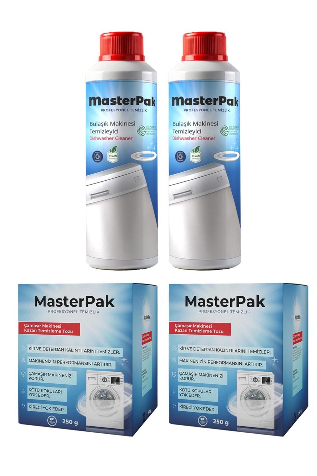 MASTERPAK Çamaşır Makinesi Kazan Temizleme & Bulaşık Makinesi Temizleme Sıvısı 2+2 set