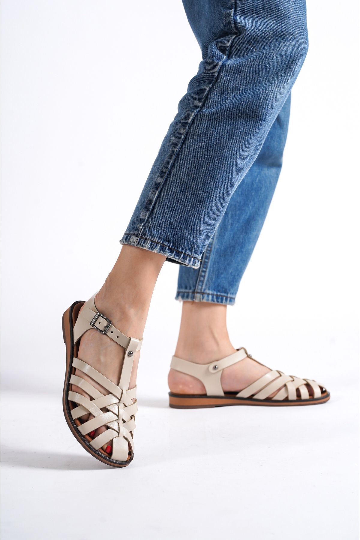 Deripabuc-Genuine Leather Beige Women's Leather Sandals Dp-0067 4
