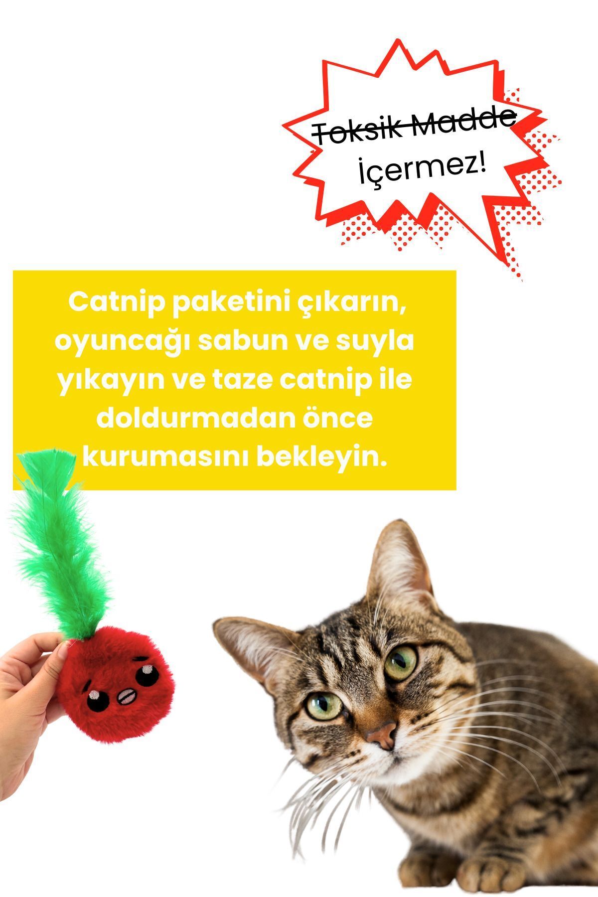 Miyav-Apple Shaped Catnip Plush Cat Toy with Pocket 2 Pieces Catnip Pack Included - Cat Toy with Catnip 5