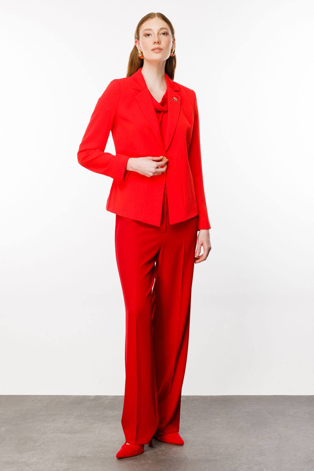 Ekol-Stylish Jacket with Brooch Detail 5