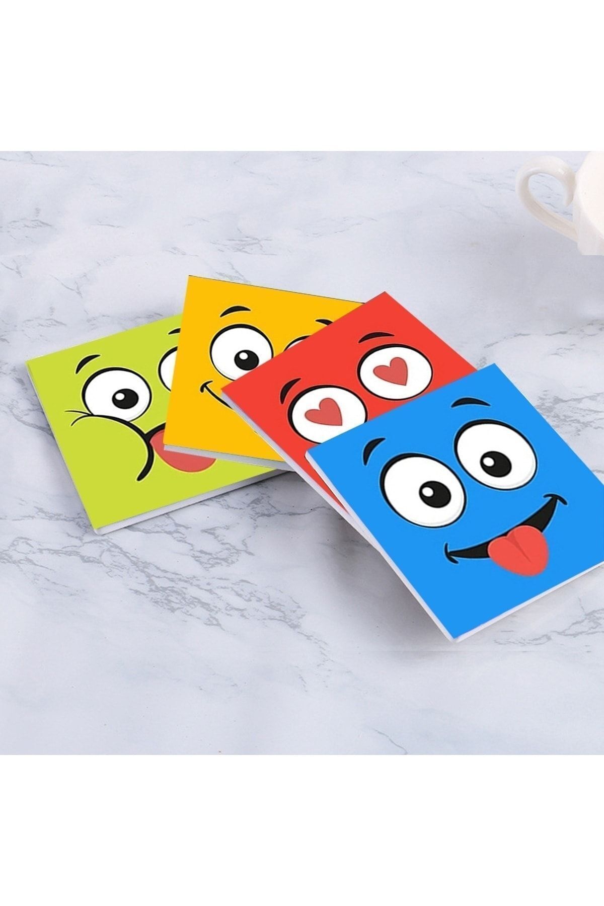 Else Dekor-Else Smiling Face Patterned Set of 4 Coffee Tea Coasters Washable Non-Slip 3