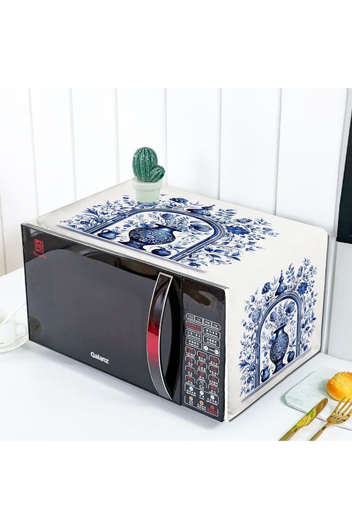 Else Dekor-Vaza Albastru Alb Cu Motiv Vintage Husa Cuptor Microunde 35x100cm 1