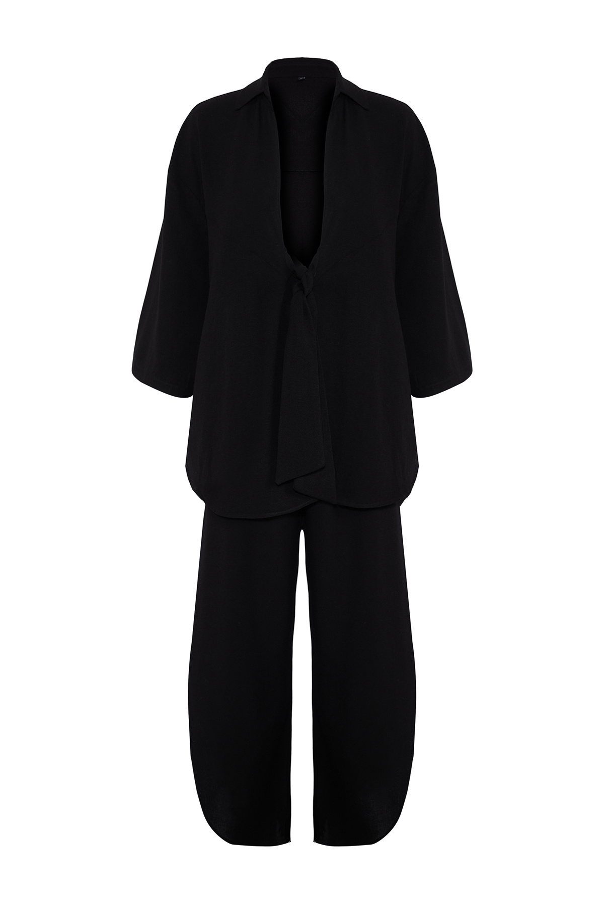 Trendyol Collection-Linen Blend Black Shirt and Pants Beach Set - Tbess24Au00031 6