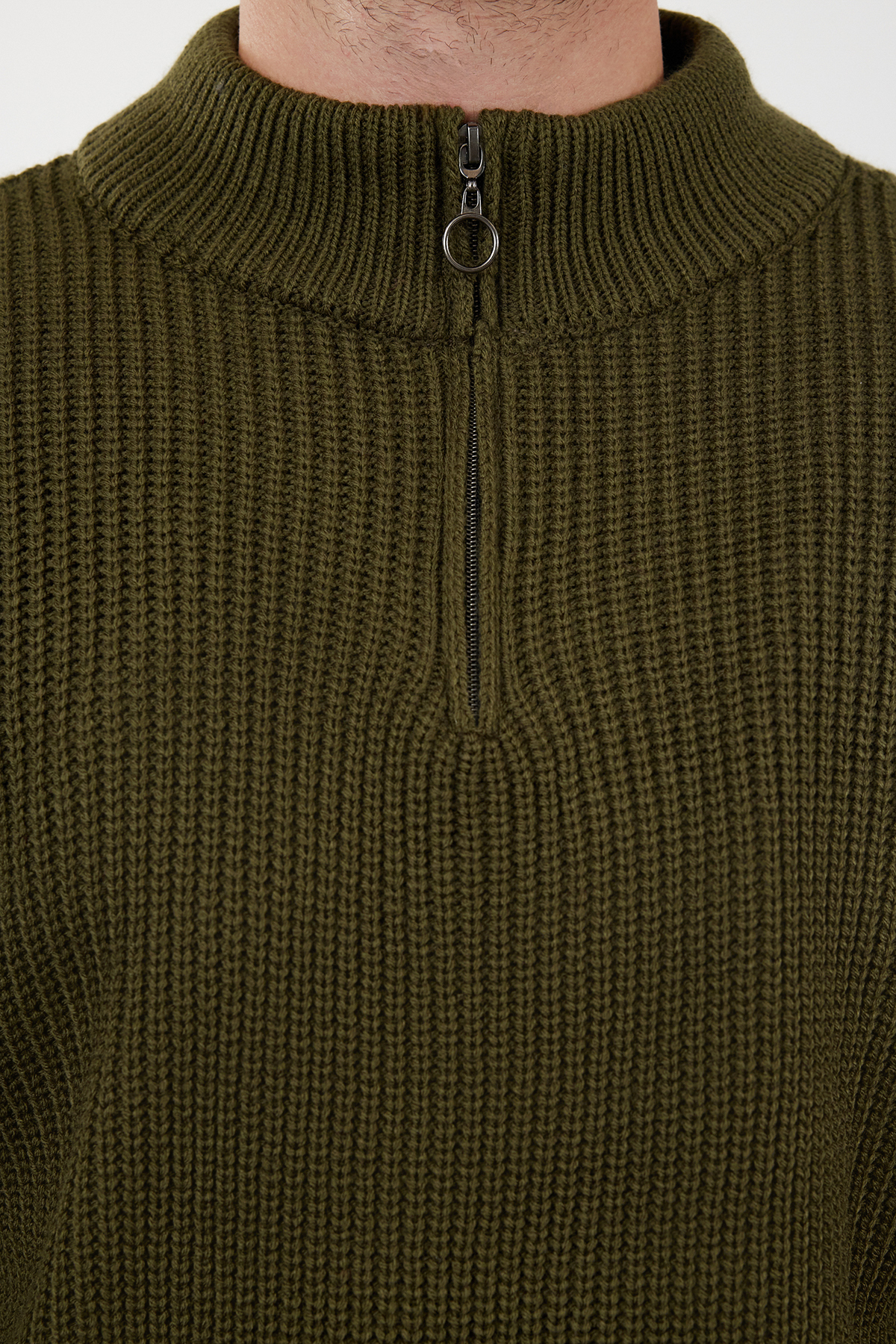  trendyolmilla man haki casual regular yar?m bal?kç? yaka düz triko kazak