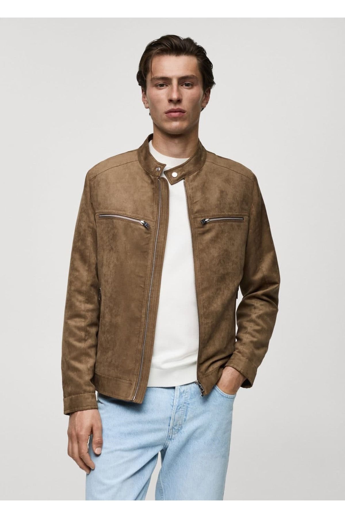 MANGO Man-Zippered Suede Look Coat 1