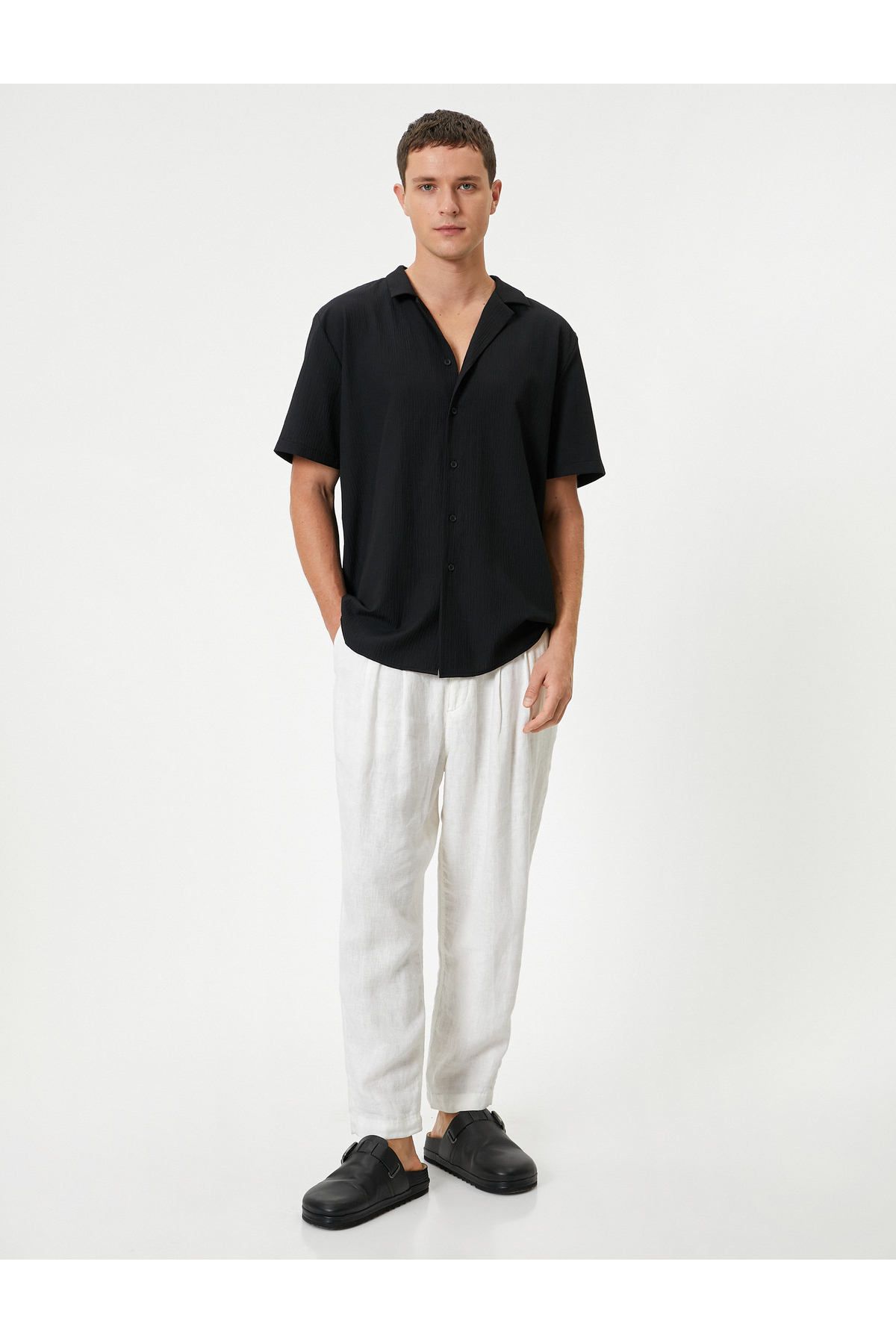 پیراهن آستین کوتاه با دکمه پنبه ترکیبی