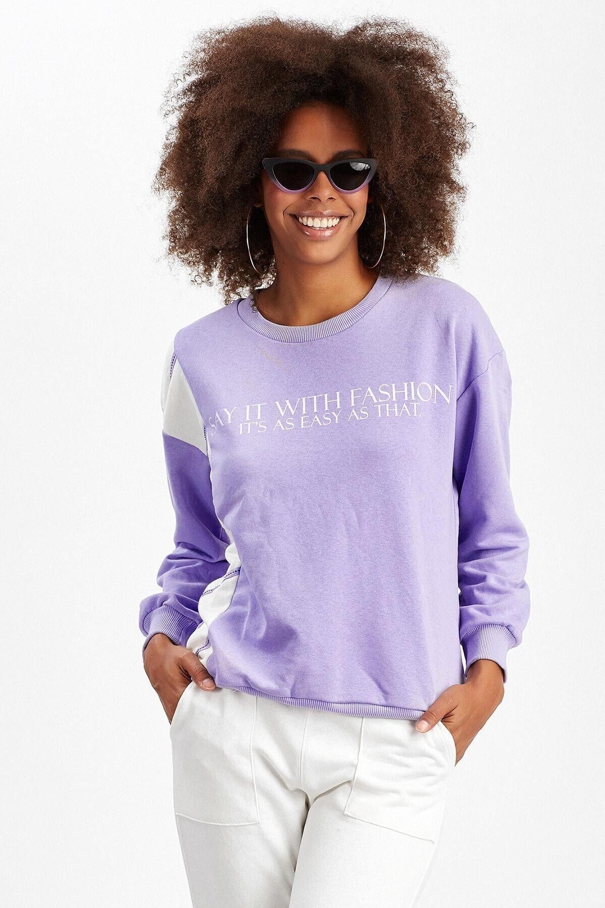 Lila Baskılı Kadın Sweatshirt | MK20W274764