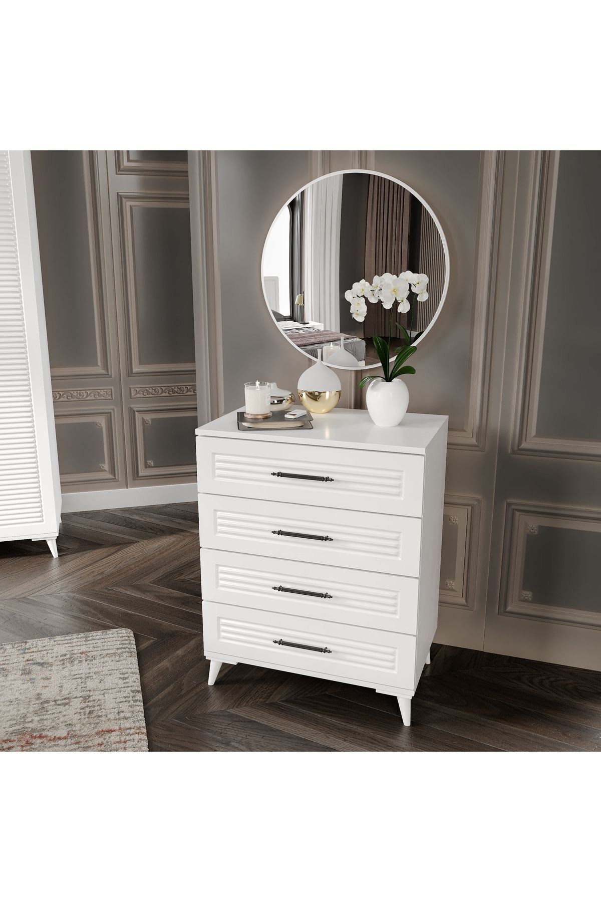 GuneyStore Komple Mdf Paris 6 Kapaklı Beyaz Yatak Odası Takımı Bazalı ...