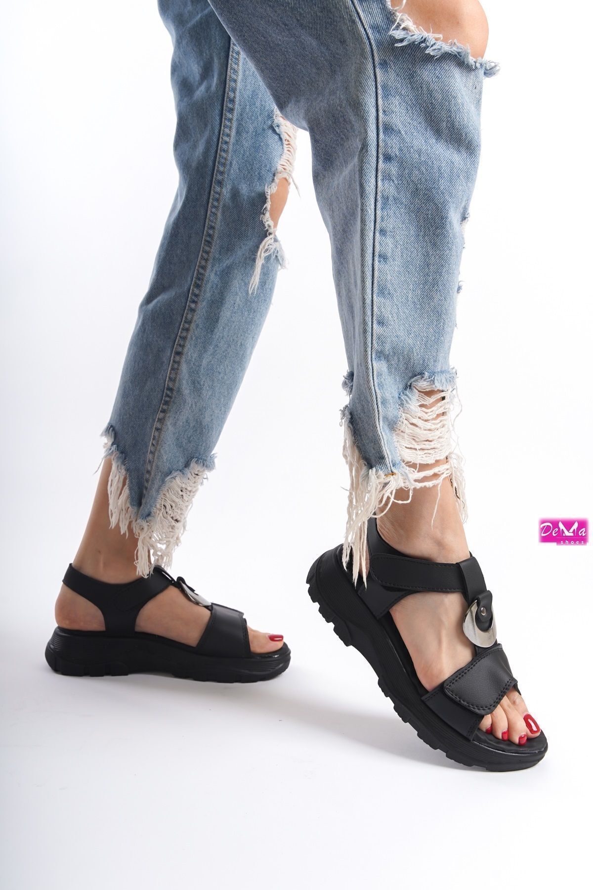 صندل زنانه مشکی Demashoes | DEMA0157 اورجینال - تصویر 3