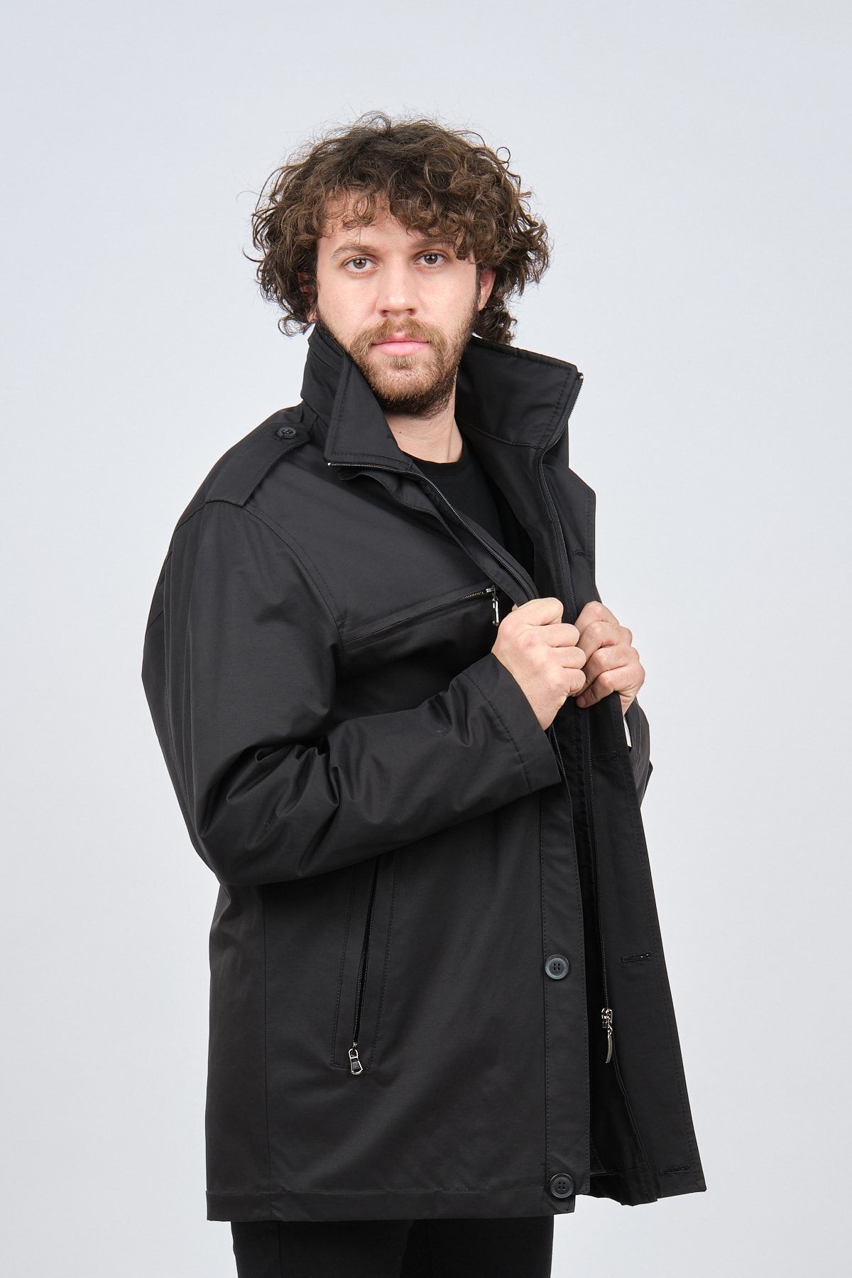  کاپشن مردانه یقه هفت مشکی ۰۶۲۰۸۴۵