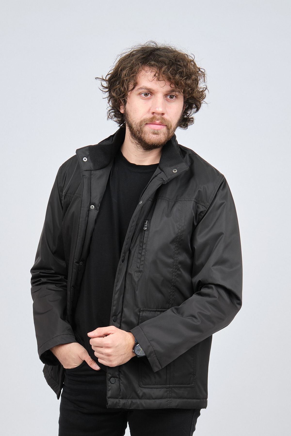  کاپشن اسپرت مردانه مشکی کمر قابل تنظیم