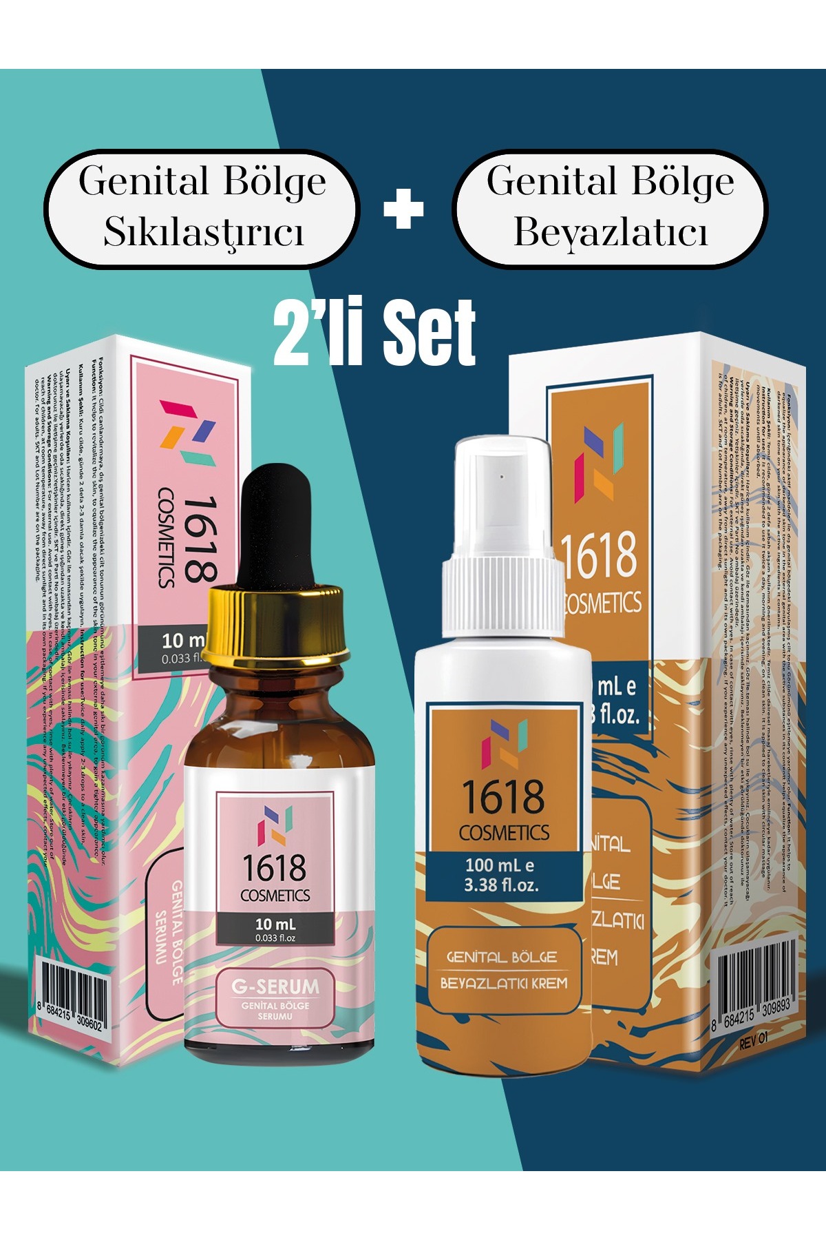 1618 Kozmetik Genital Bölge Bakım Seti ( Sıkılaştırıcı Serum 10 ML + Beyazlatıcı Krem 100 ML )