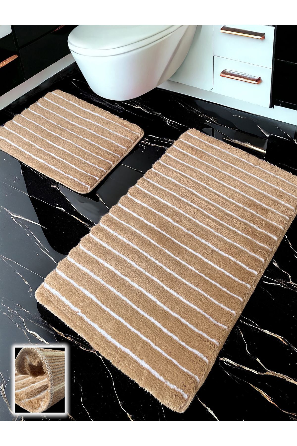 Shalta Beige 2-Piece Bath Mat (60x100 50x60 cm)