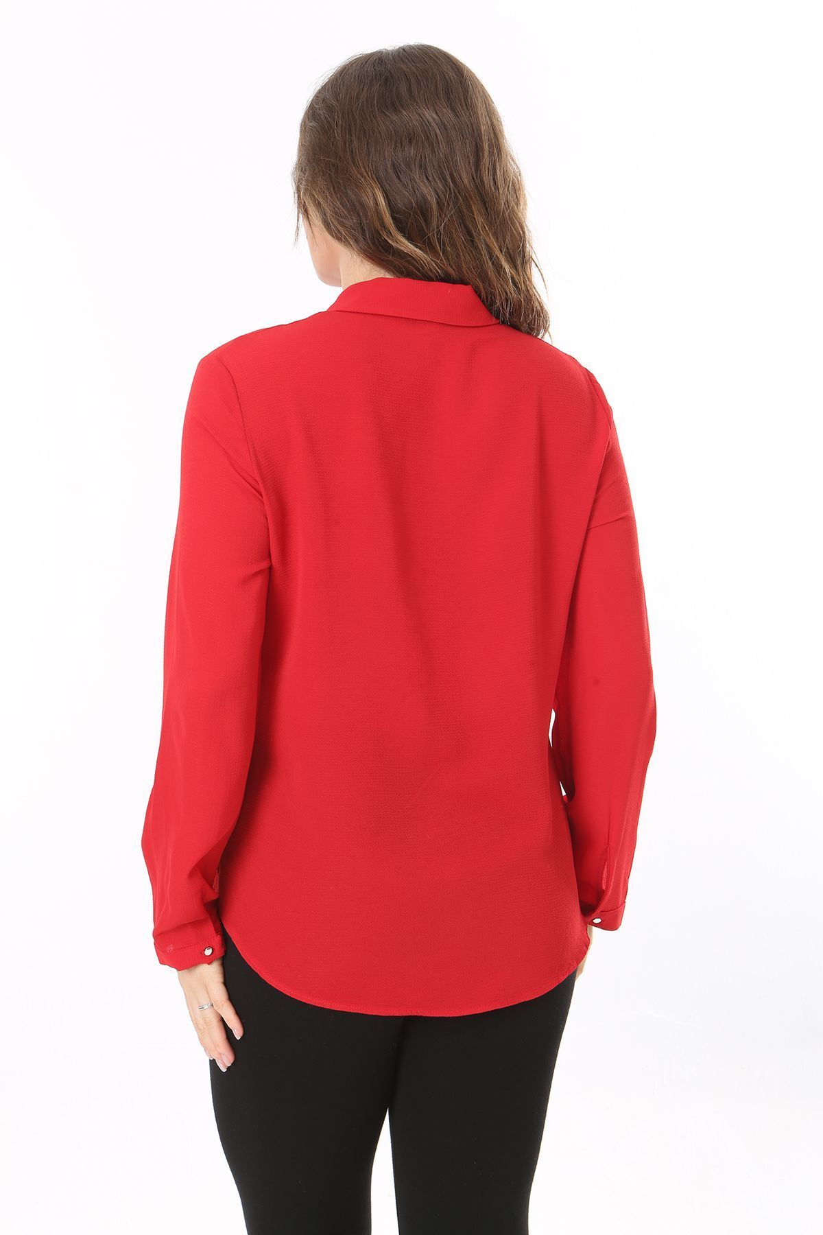 Şans-Red Plus Size Buttoned Blouse with Hidden Placket - 65N38019 7