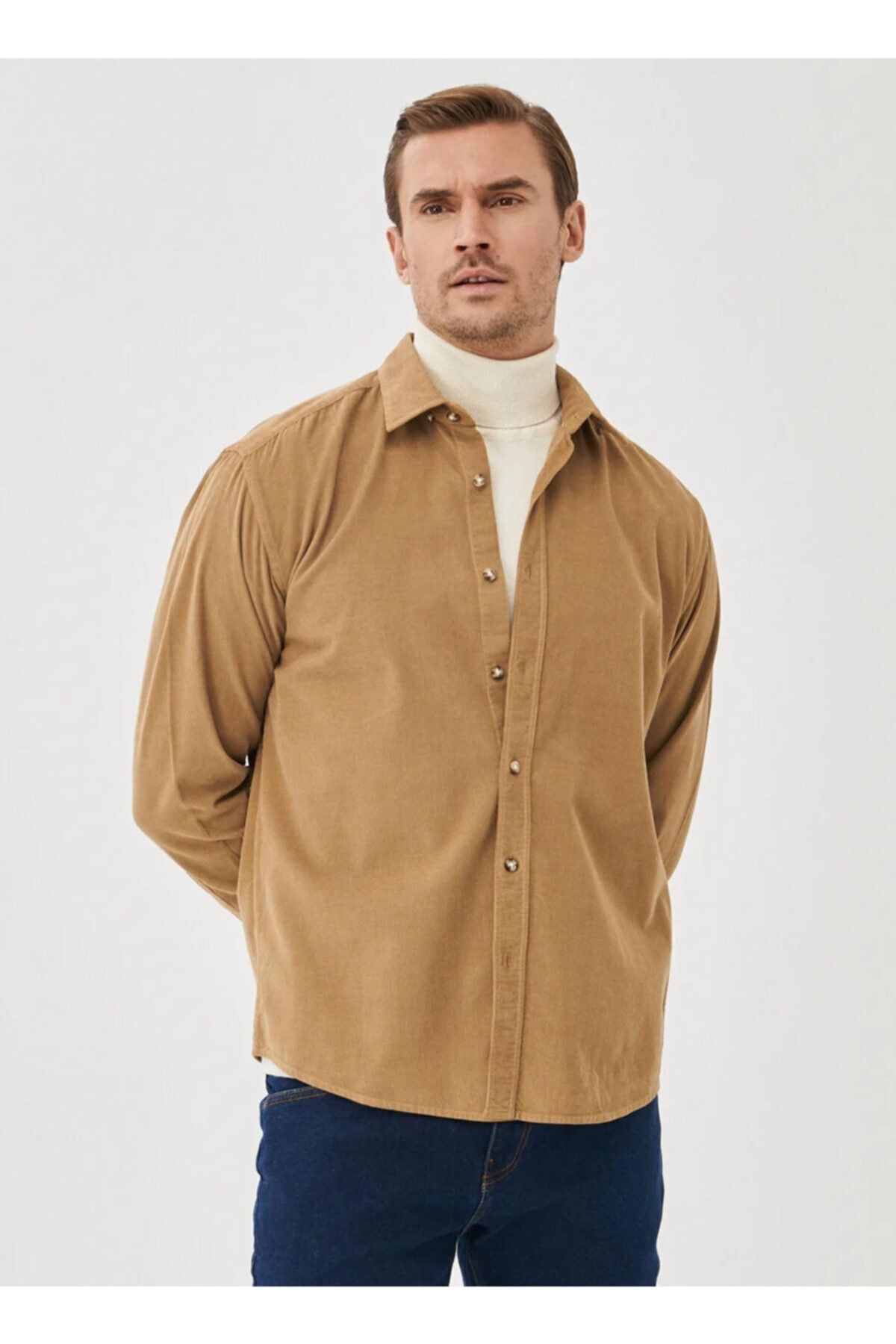 ALTINYILDIZ CLASSICS-Cămașă maro pentru bărbați, slim fit, 100% bumbac, cu guler cu nasturi 1