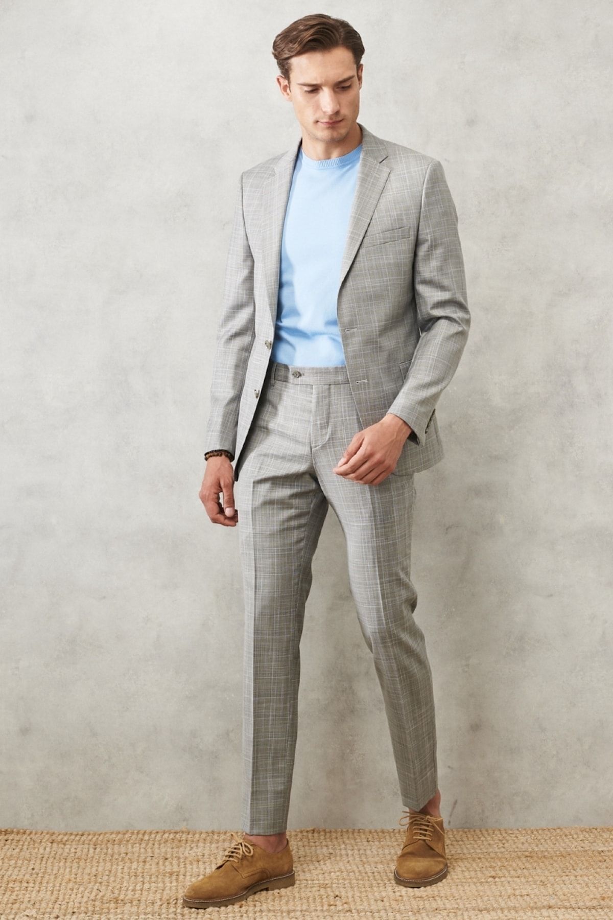ALTINYILDIZ CLASSICS-Ανδρικό γκρι-μπλε Extra Slim Fit Slim Fit Mono Collar καρό Classic κοστούμι 2