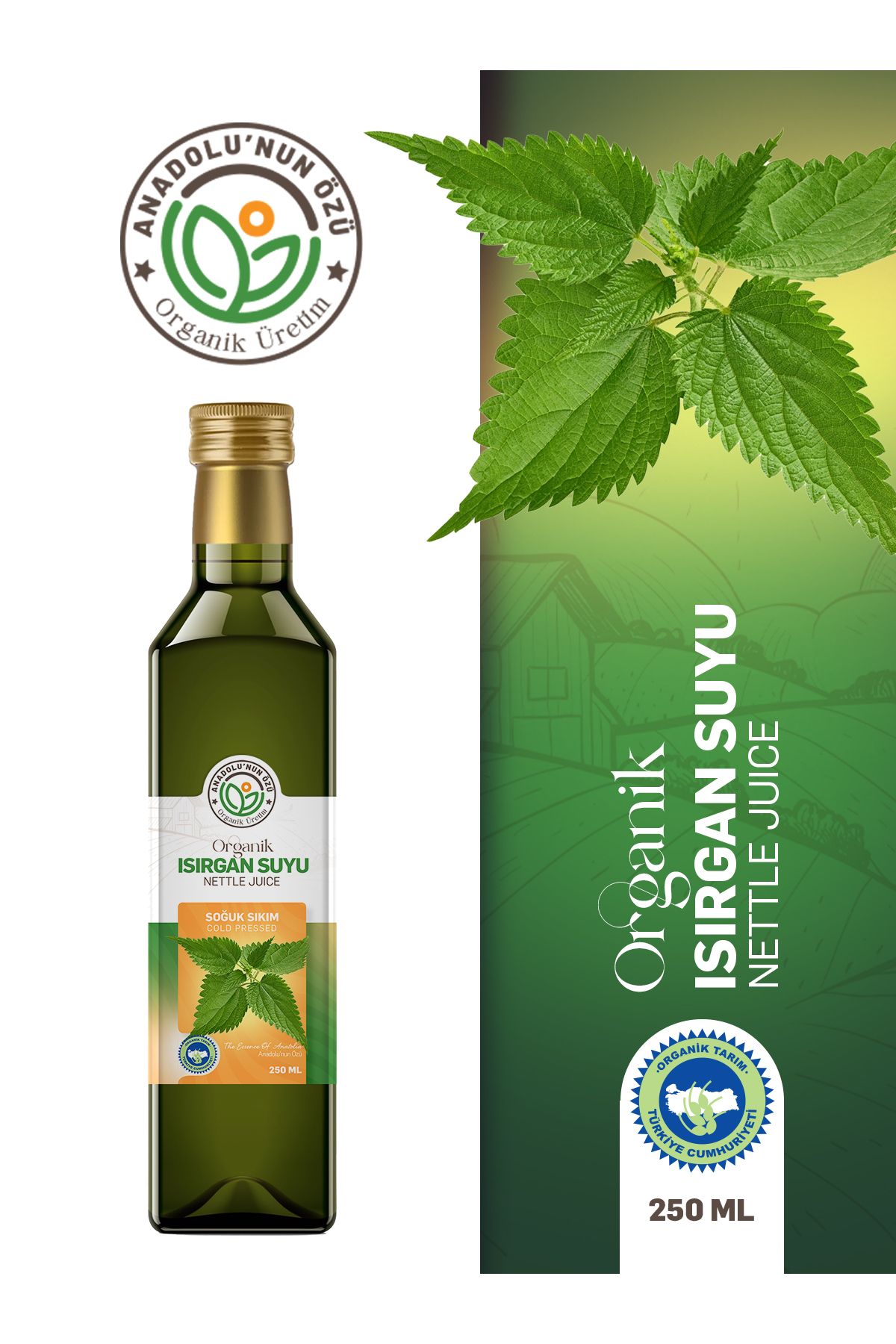 anadolu'nun özü organik üretim ORGANİK ISIRGAN SUYU''250ML'
