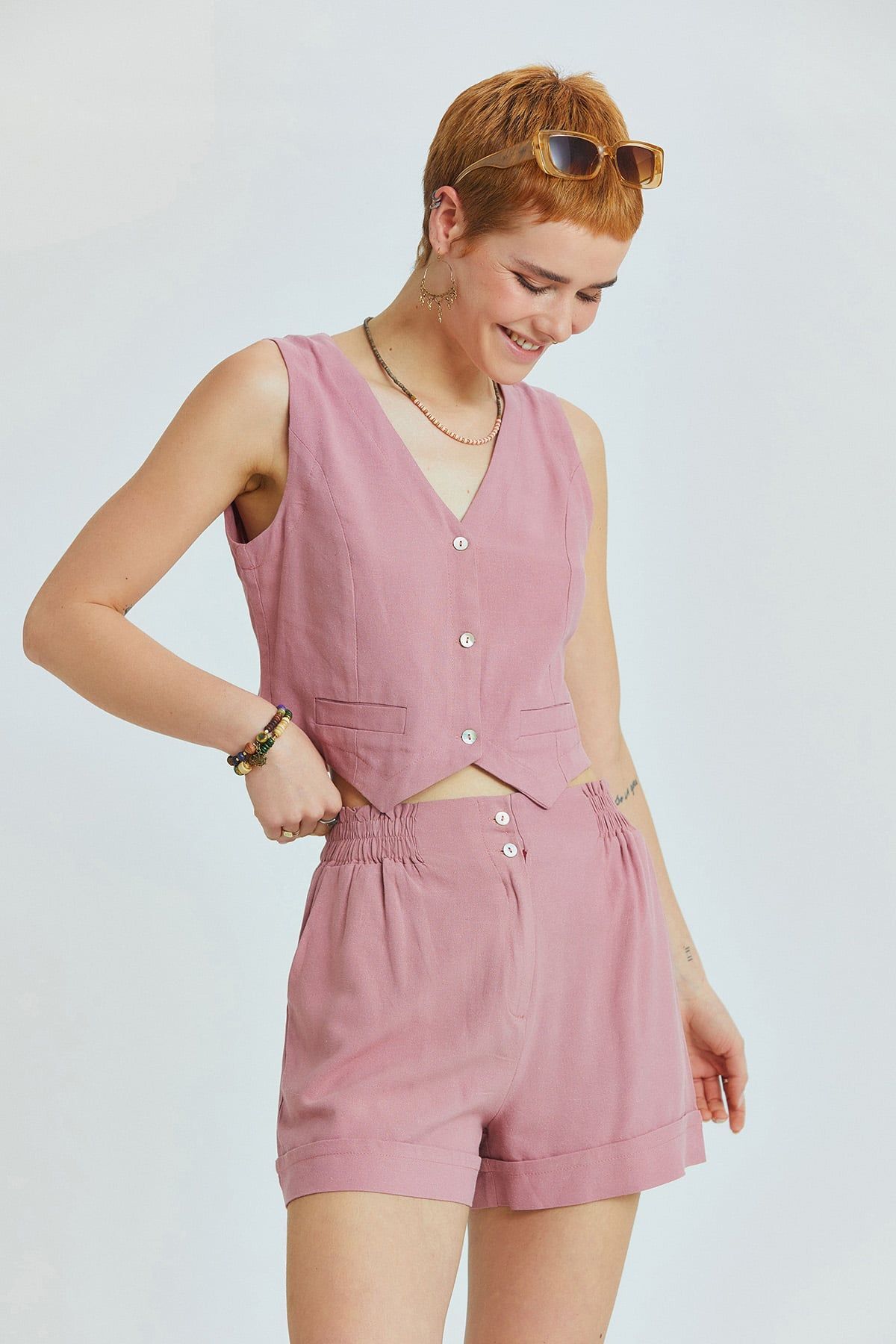 Clandestino Dusty Rose Cotton Women's Shorts - Elastic Sides