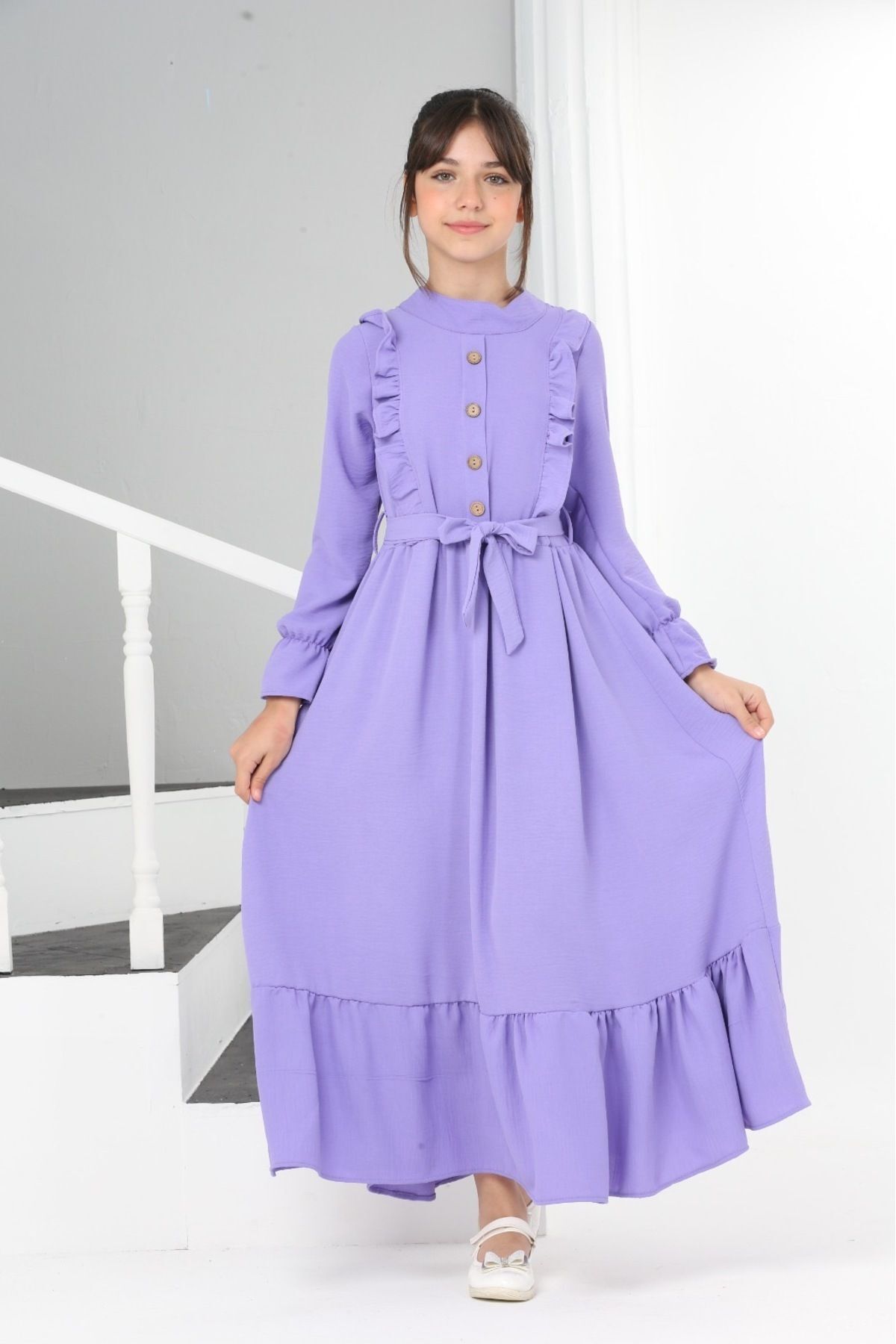 Young Girl Aerobin Linen Fabric Long Length Modest Dress 11Age-12Age-13Age-14Age-15Age