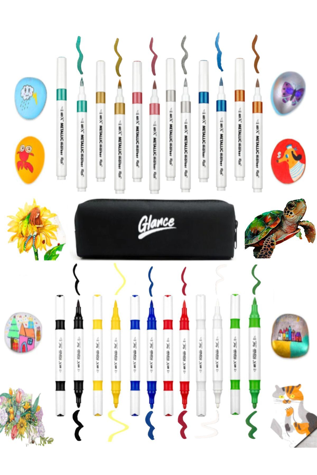 Art-X Acrylic Metallic Marker 6 Metallic 6 Vivid Colors Set of 12 Pen Holders Gift