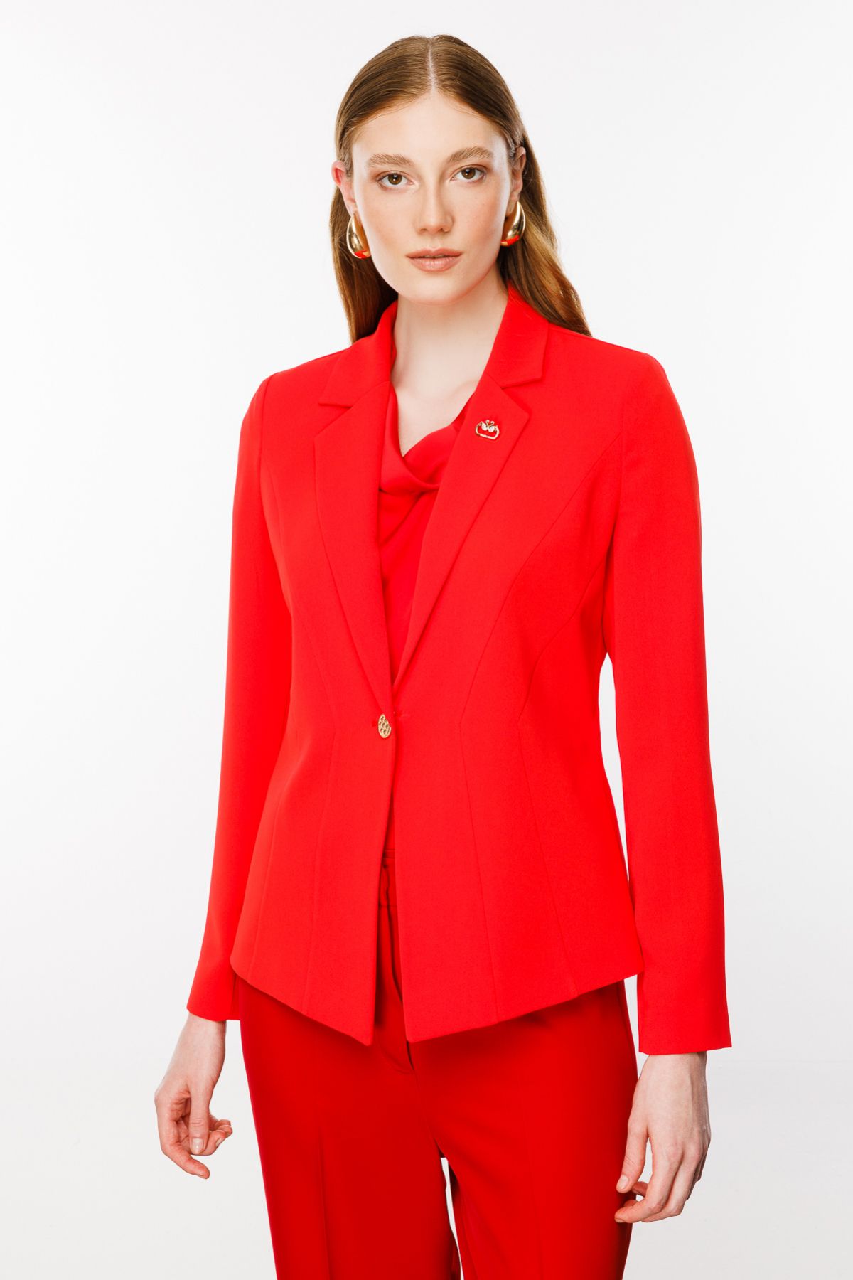 Ekol-Stylish Jacket with Brooch Detail 4