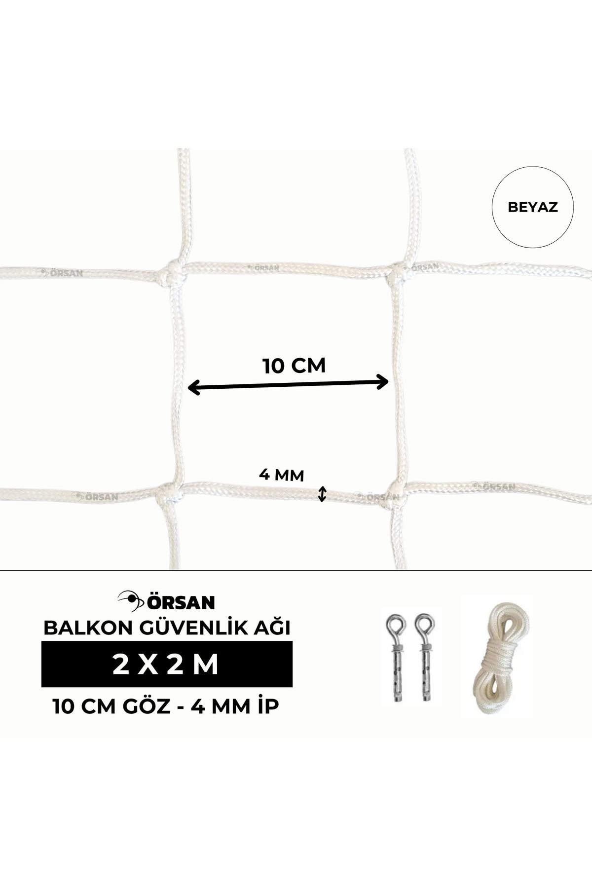 Örsan File-- Balcony Safety Net 2mx2m White - Children's Balcony Net - Child Protection Net 2
