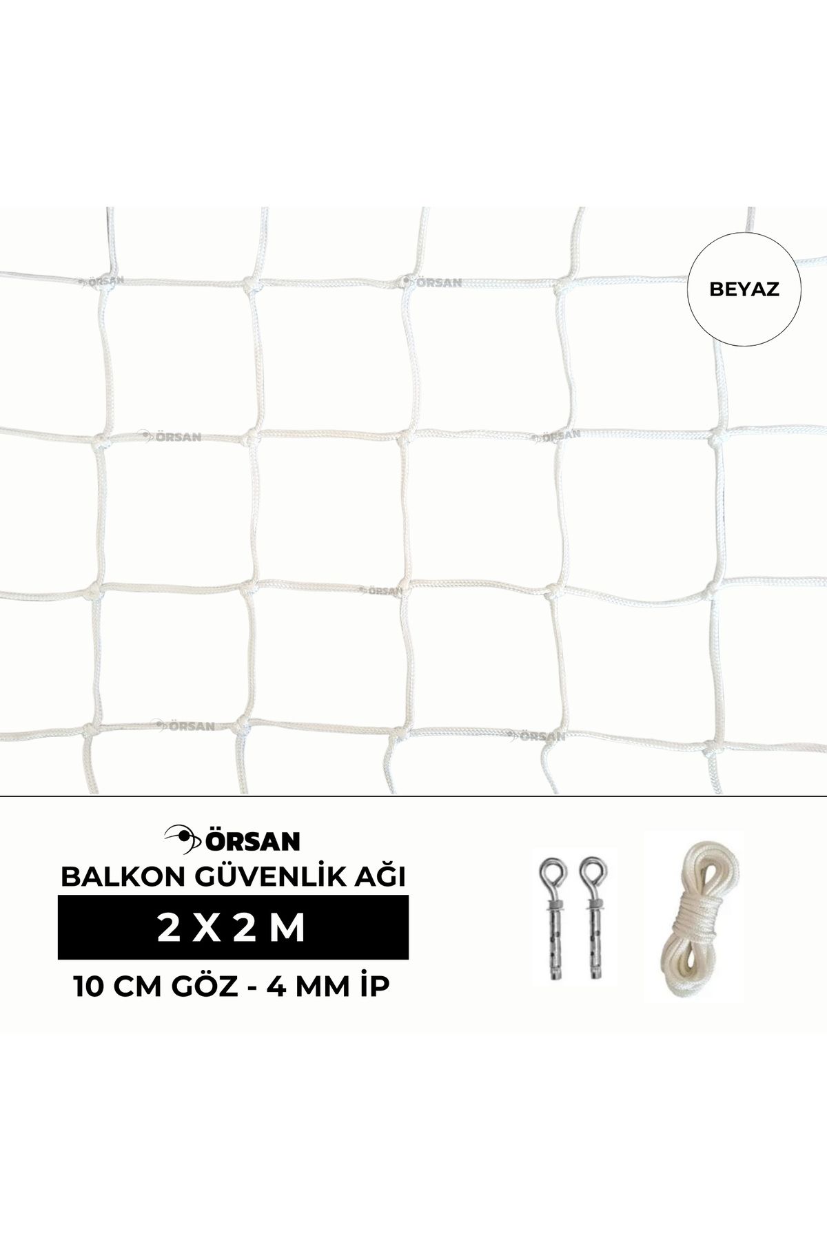 Örsan File-- Balcony Safety Net 2mx2m White - Children's Balcony Net - Child Protection Net 1