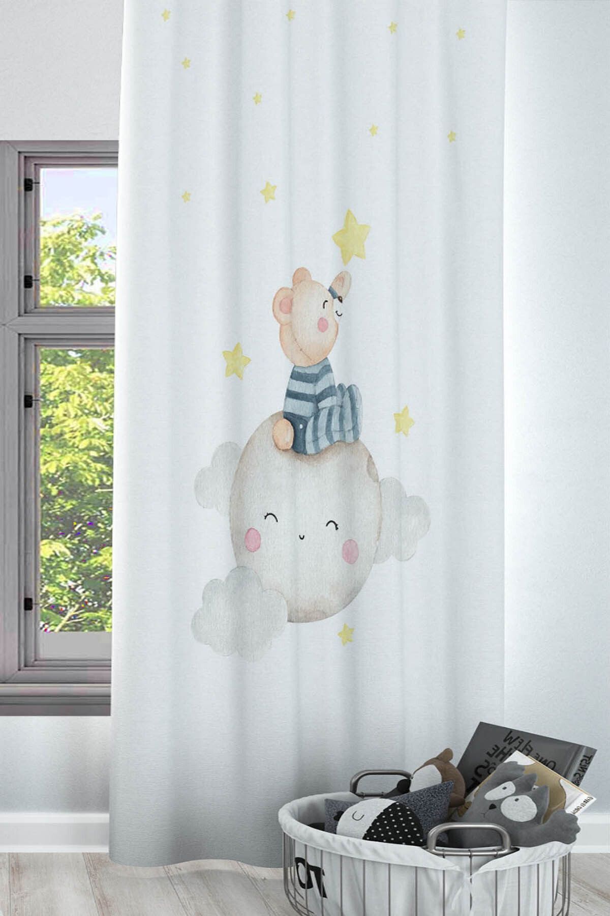 Else Dekor-Moon Star Patterned Sleepy Bear, Decorative Background Curtain Children's and Baby's Room 2