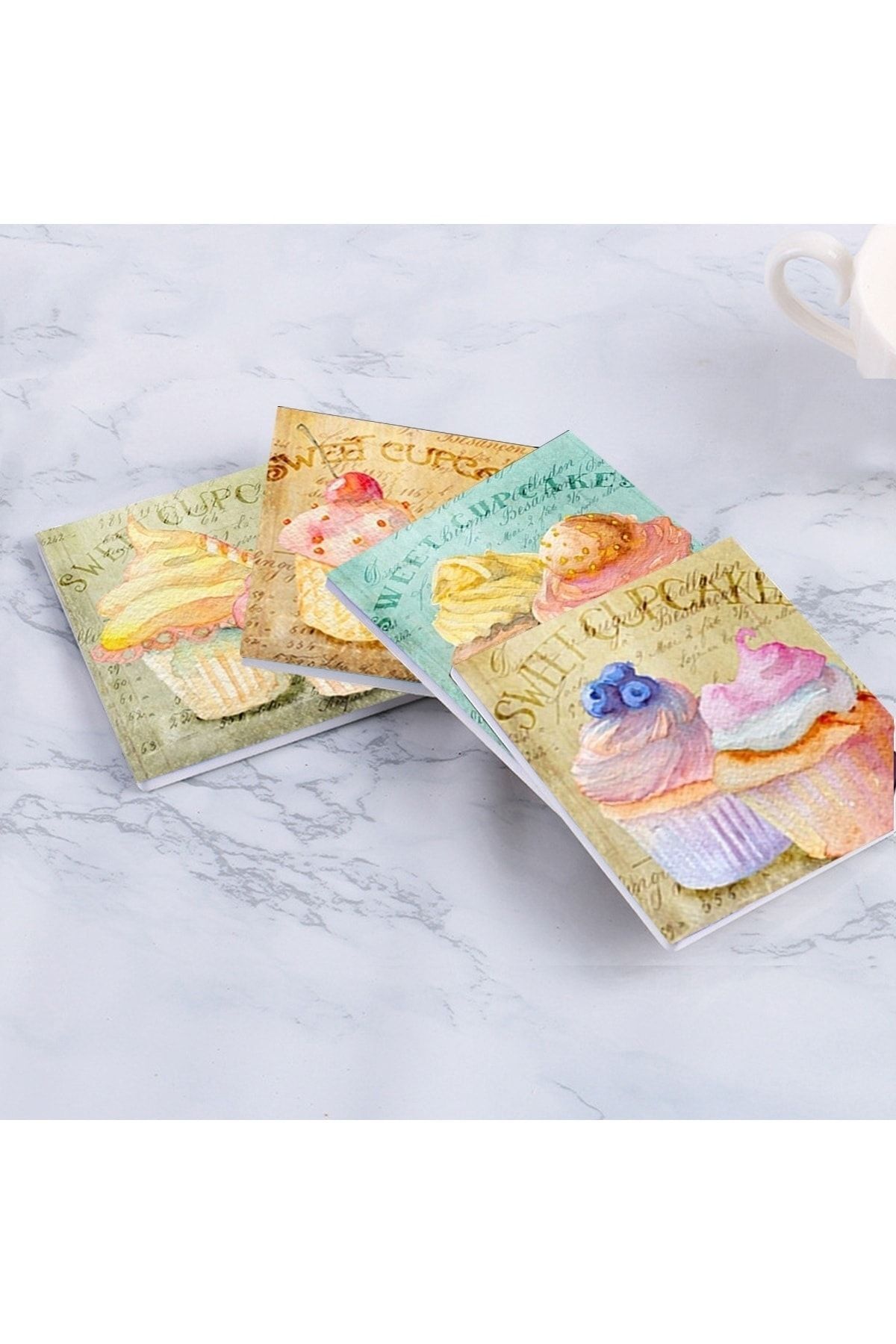 Else Dekor-Else Cake Cube Patterned Set of 4 Coffee Tea Coasters Washable Non-Slip 3