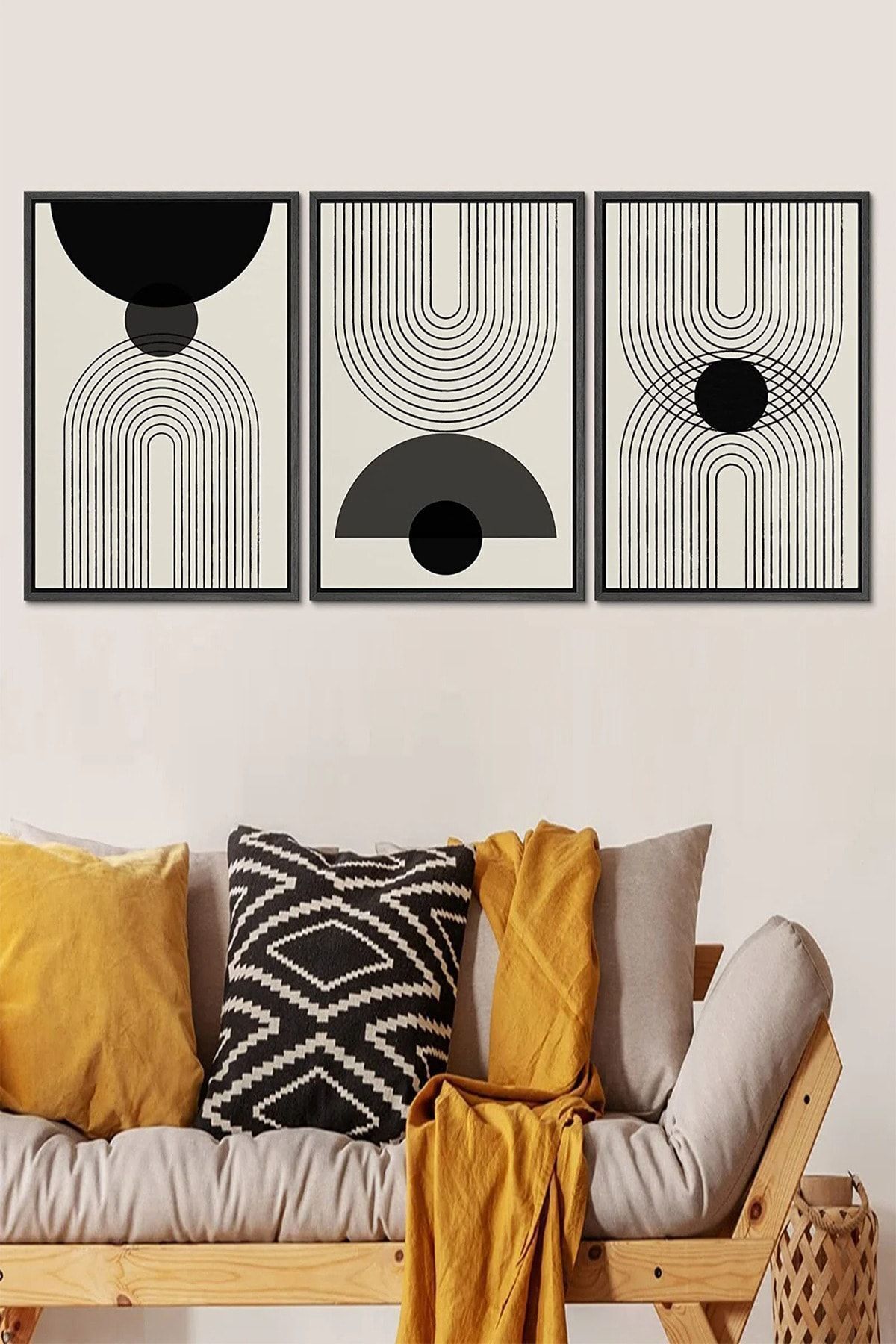 Else Dekor-Σετ τριπλών τραπεζιών Else Minimal Patterned Frame Look Fabric Surface 2